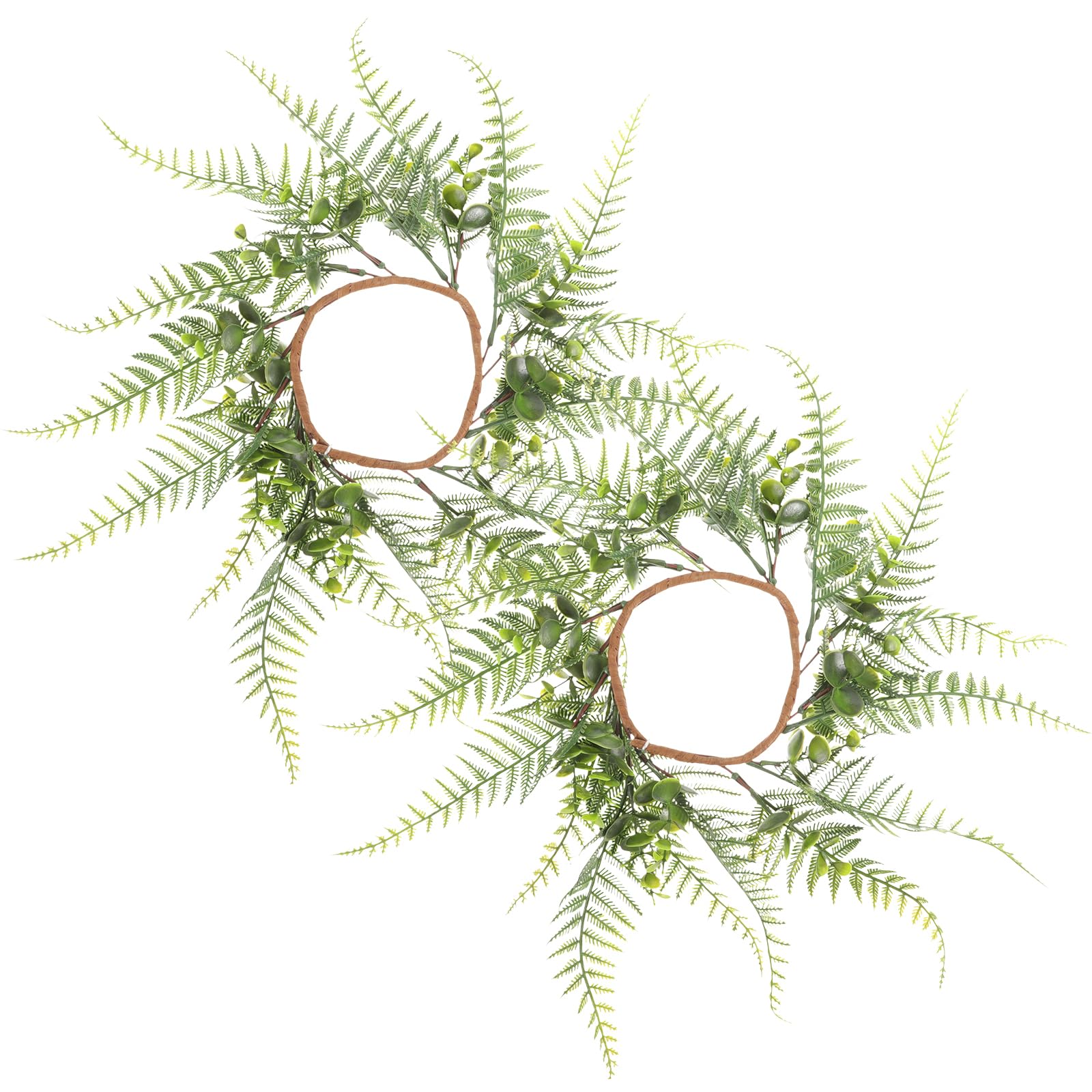 2pcs Artificial Greenery Candle Wreath Rings - Mini Fern Leaf Candle Rings for Rustic Wedding Decor, Table Centerpiece, Home Decor - Perfect for Farmhouse, Boho, and Holiday Decorations