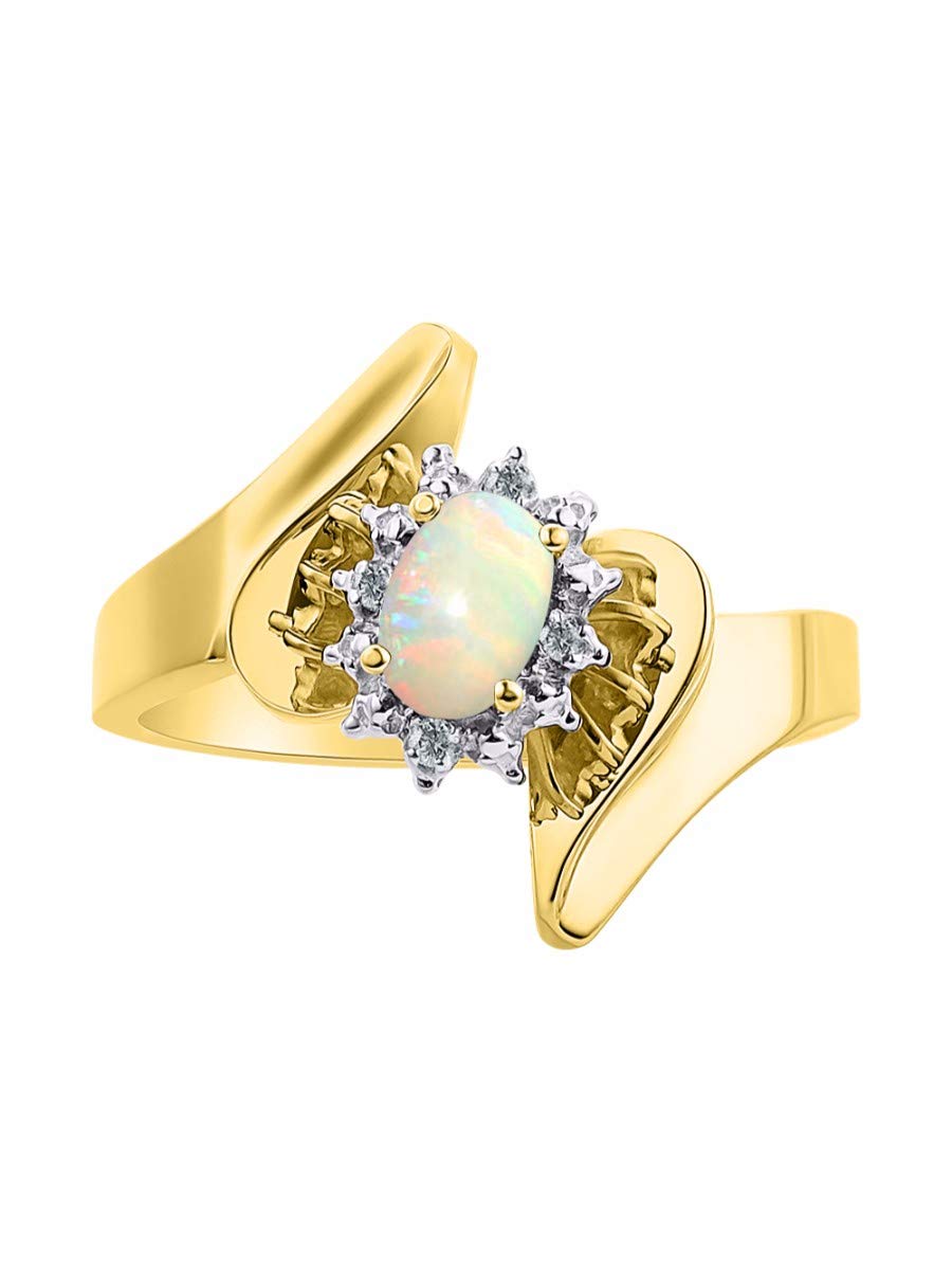 RYLOS 14K Gold Plated Sterling Silver Ring for Women - 6X4MM Gemstone & Halo Diamond Birthstone Jewelry | Classic Elegant Stackable Ring | Perfect for Anniversary, Birthday, Valentine's Day Gifts | Size 5-10