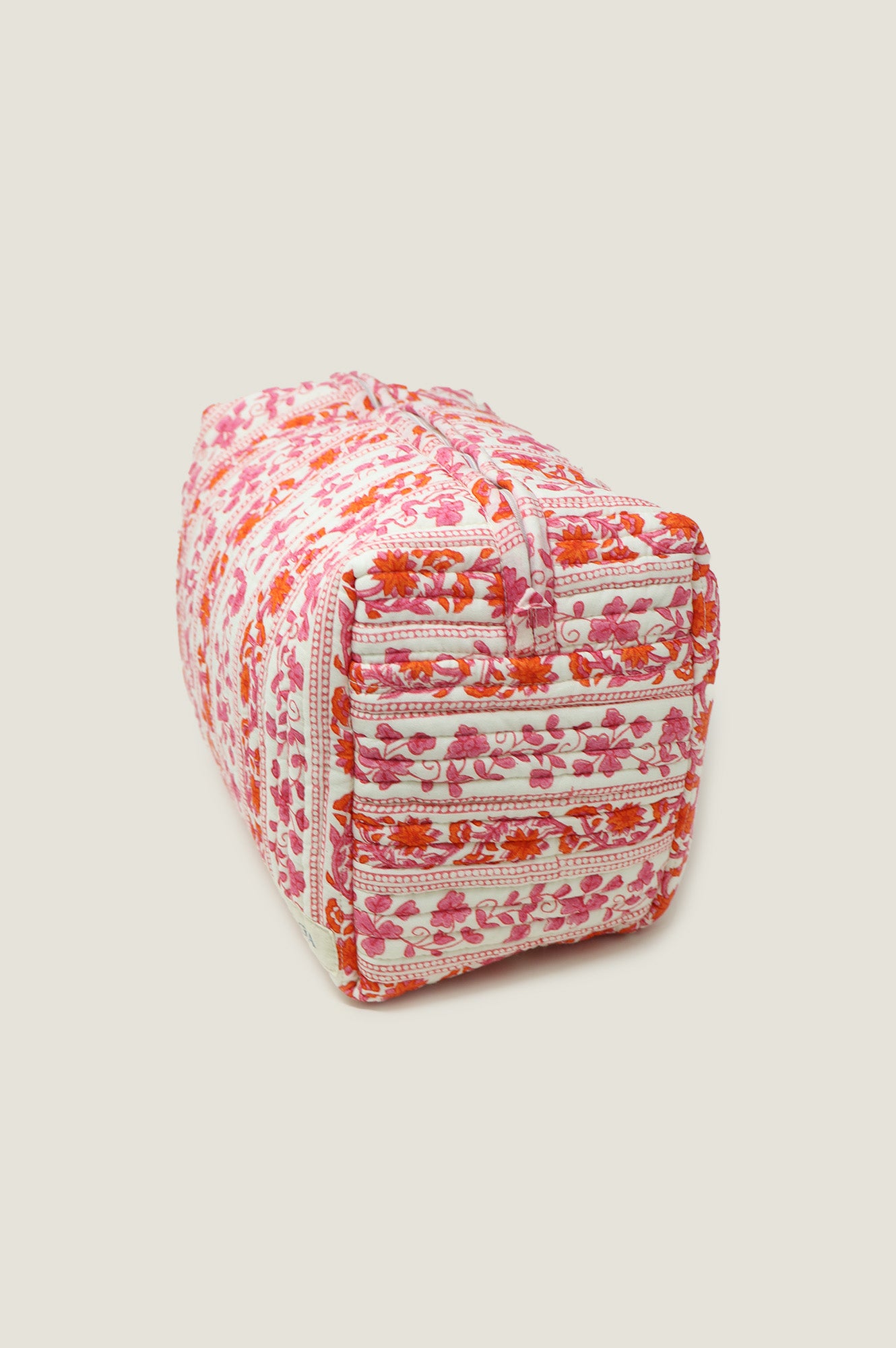 Large Block Print Wash Bag | Linear Botanical Orange/Pink Waterproof Travel Cosmetic Organizer for Women - Perfect for Gym, Beach & Vacation Trips