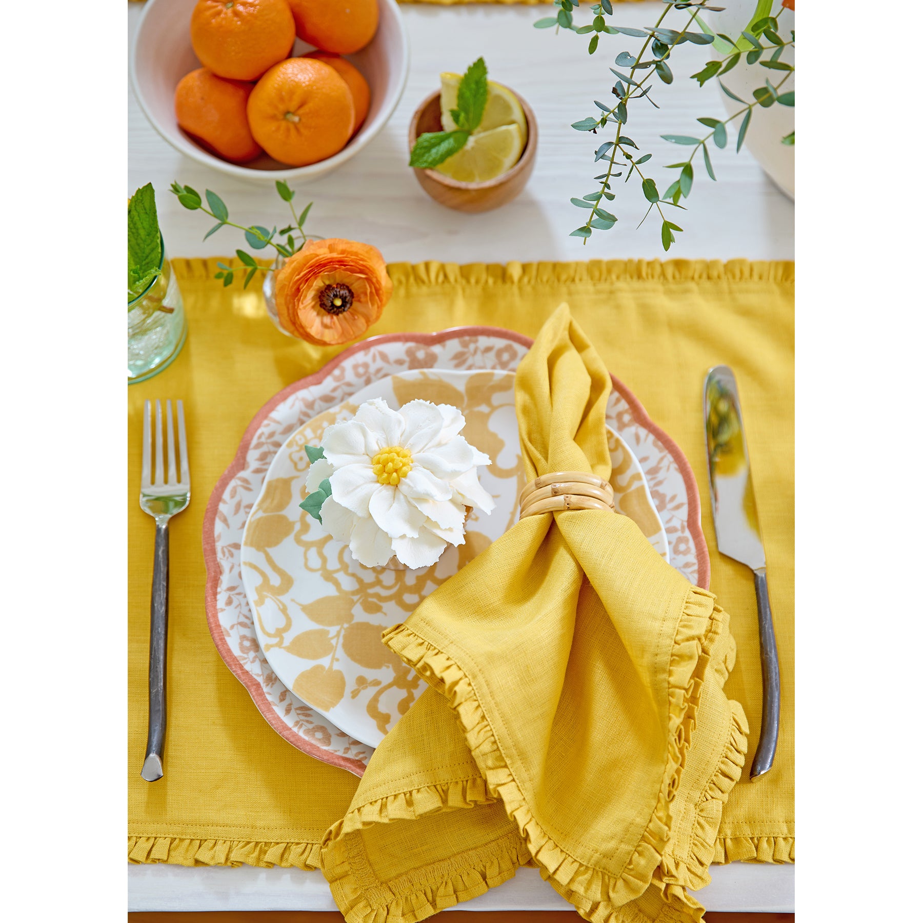 Juliette Ruffled Napkins - Set of 4 Premium Cotton Dinner Napkins for Formal Dining & Special Occasions