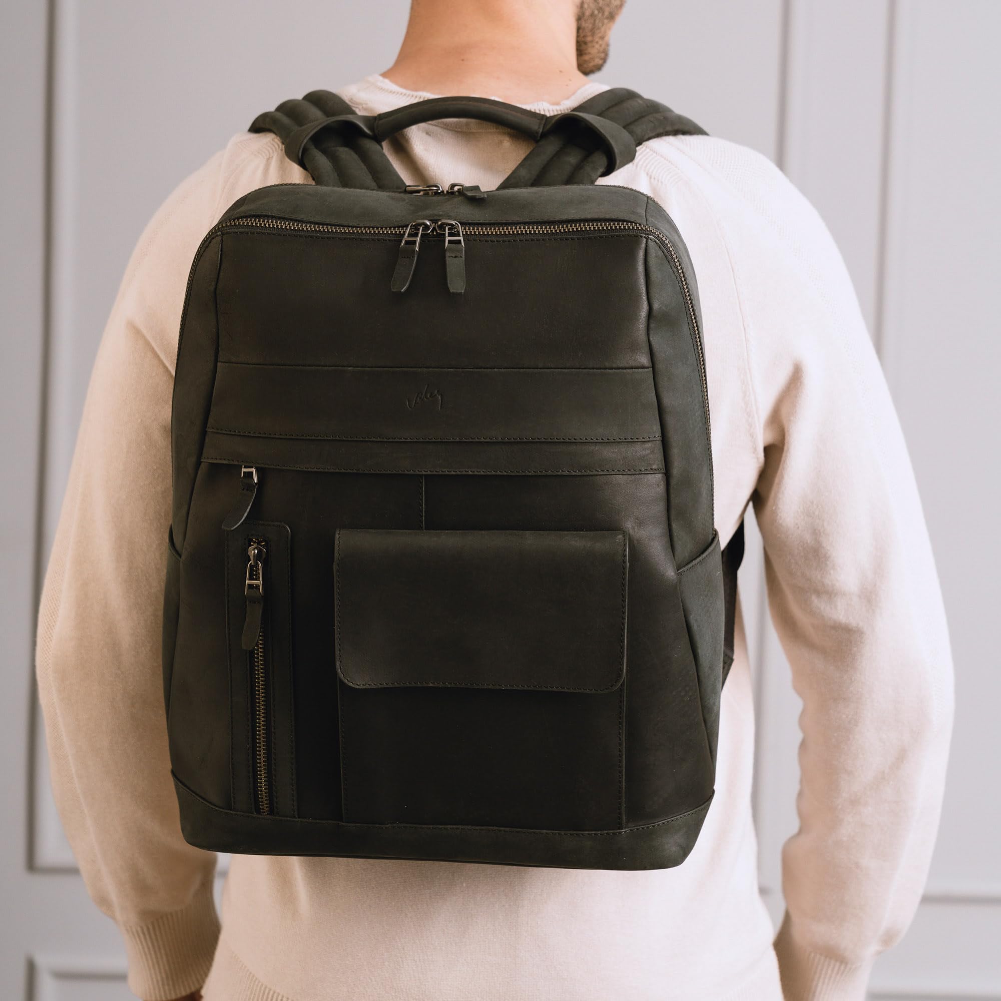 VELEZ Premium Black Top Grain Leather Backpack for Men & Women - 17 Inch Laptop Bag with Large Capacity - Stylish Casual Daypack & Business Travel Computer Bag - Perfect for Work, School, Commuting & Outdoor Adventures
