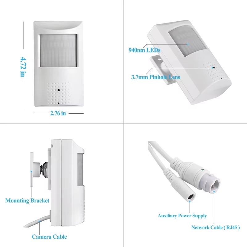 PIR Motion Sensor IP Camera - Full HD 1080p, ONVIF Compatible, PoE Powered with Built-in Microphone & 940nm IR Night Vision | Indoor/Outdoor Security Surveillance for Home & Business