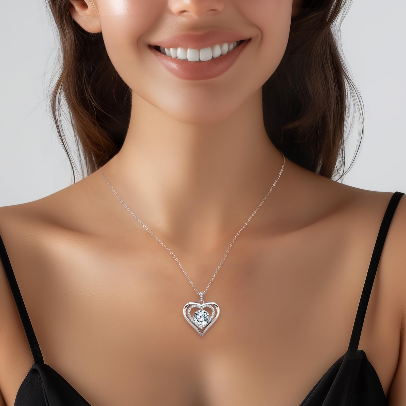 ANDSO Women's 1-3 Carat Moissanite Diamond Heart Pendant Necklace - 925 Silver Plated Elegant Jewelry for Birthday, Anniversary & Valentine's Day Gifts | Perfect for Date Nights, Weddings & Special Occasions