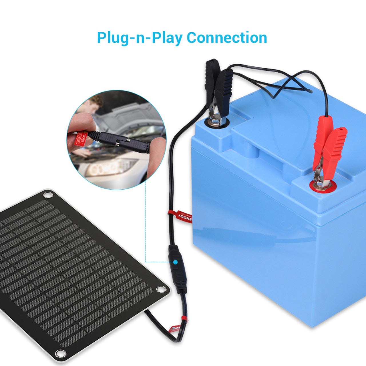 Renogy 5W Solar Battery Charger & Maintainer - Portable Solar Panel for 12V Car, Boat, RV, Motorcycle Battery - Perfect for Outdoor Camping, Hiking & Emergency Power Backup