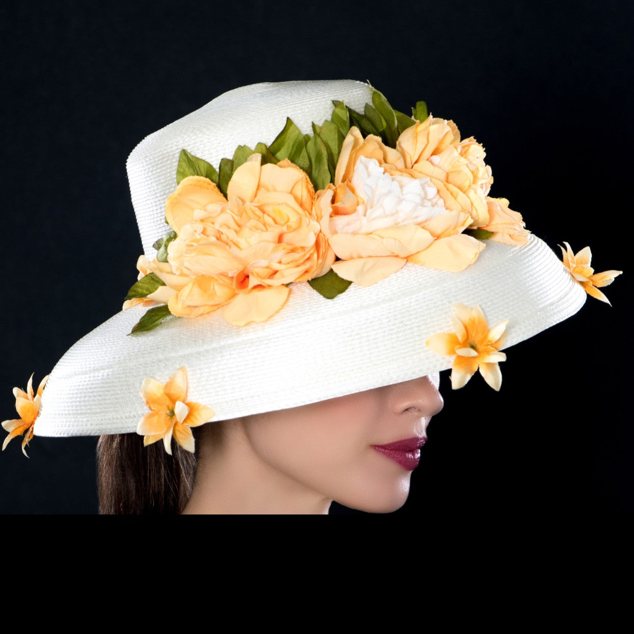 Ladies' Floral Cream Dress Hat - Elegant Wide Brim Sun Hat for Women | Perfect for Weddings, Beach Outings, and Summer Fashion