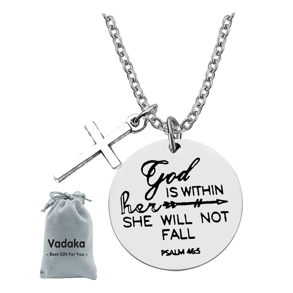 Vadaka Christian Necklace for Women - Religious Jewelry with Bible Verse 'God Is Within Her She Will Not Fall' - Inspirational Prayer Charm Gift for Birthday, Christmas, Baptism & Church Events - Perfect for Daily Wear, Worship & Faith-Based Occasions