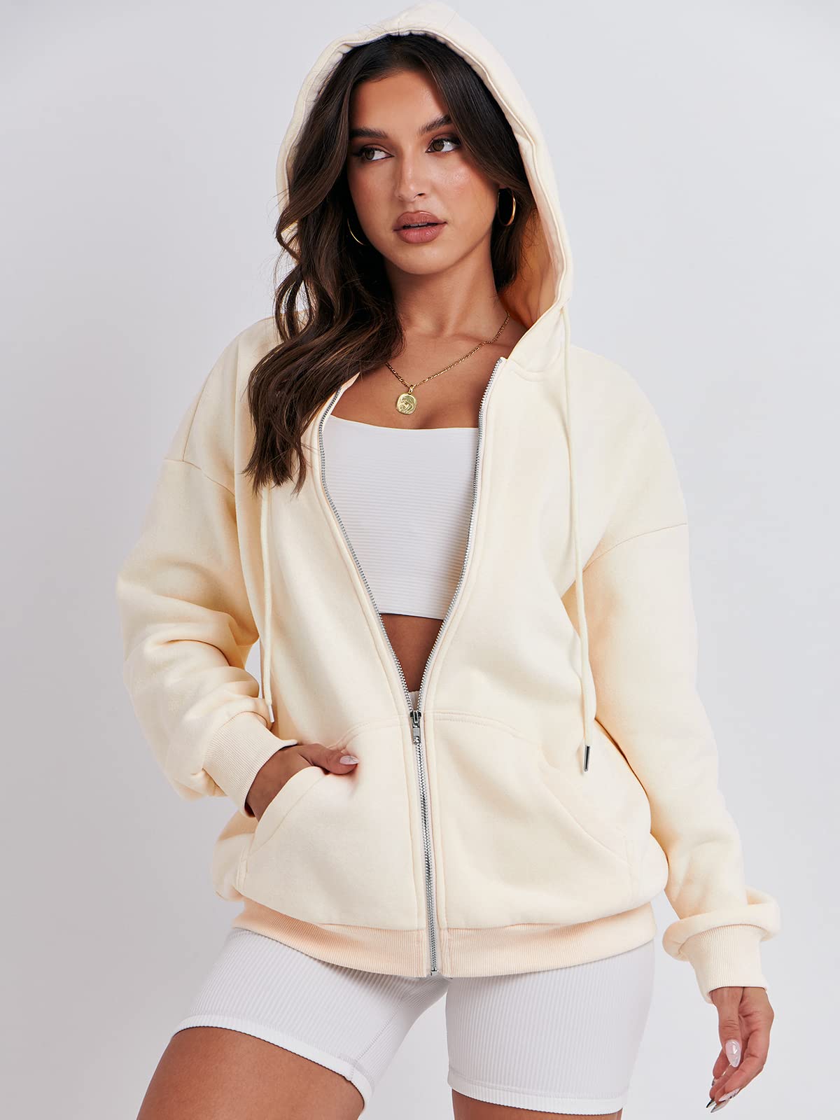 ANRABESS Women's Oversized Zip Up Hoodie - Fleece Long Sleeve Sweatshirt with Pockets | Y2K Fashion Jacket for Fall 2025 | Cozy Casual Wear for Street Style, Loungewear & Outdoor Activities