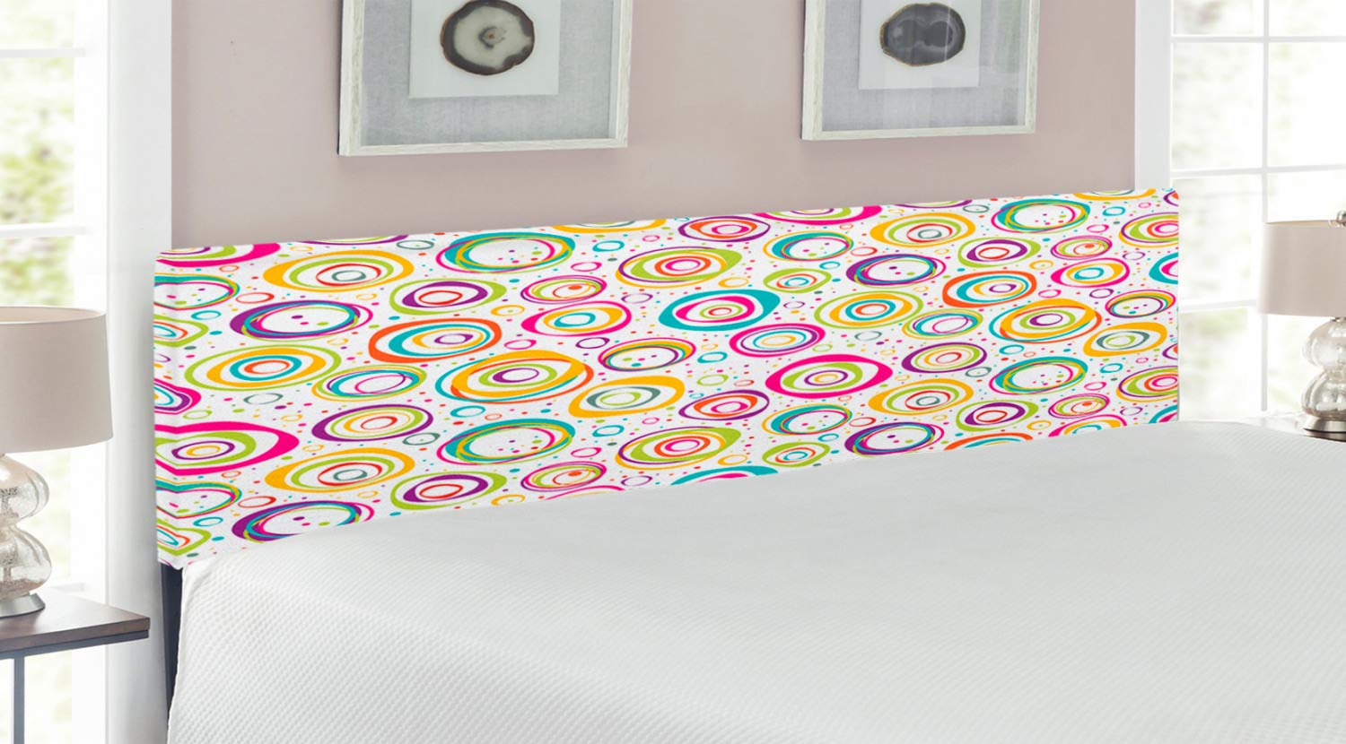 Ambesonne Geometric King Size Headboard - Spirals & Dots Design Upholstered Metal Bed Frame with Memory Foam | Modern Bedroom Decor for Master & Guest Rooms
