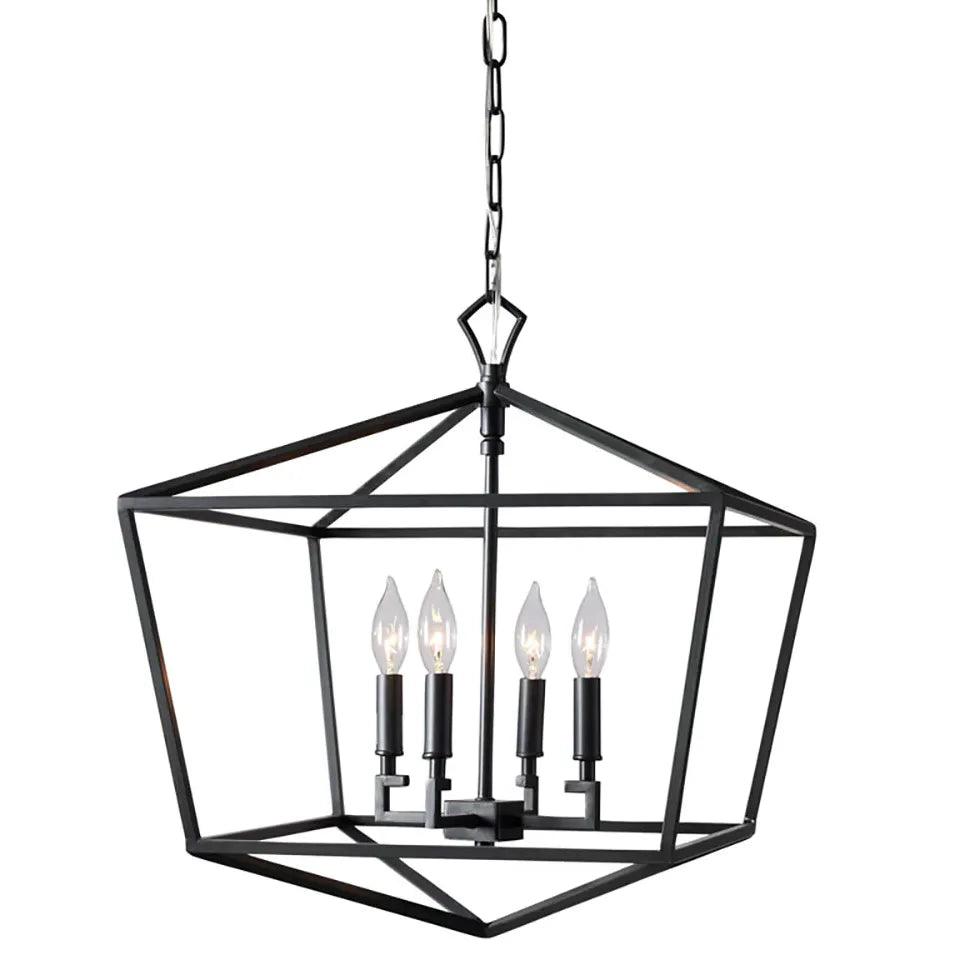Vintage Industrial Geometric Cage Candelabra Ceiling Light - Rustic Metal Pendant Lighting for Dining Room, Kitchen, or Bedroom