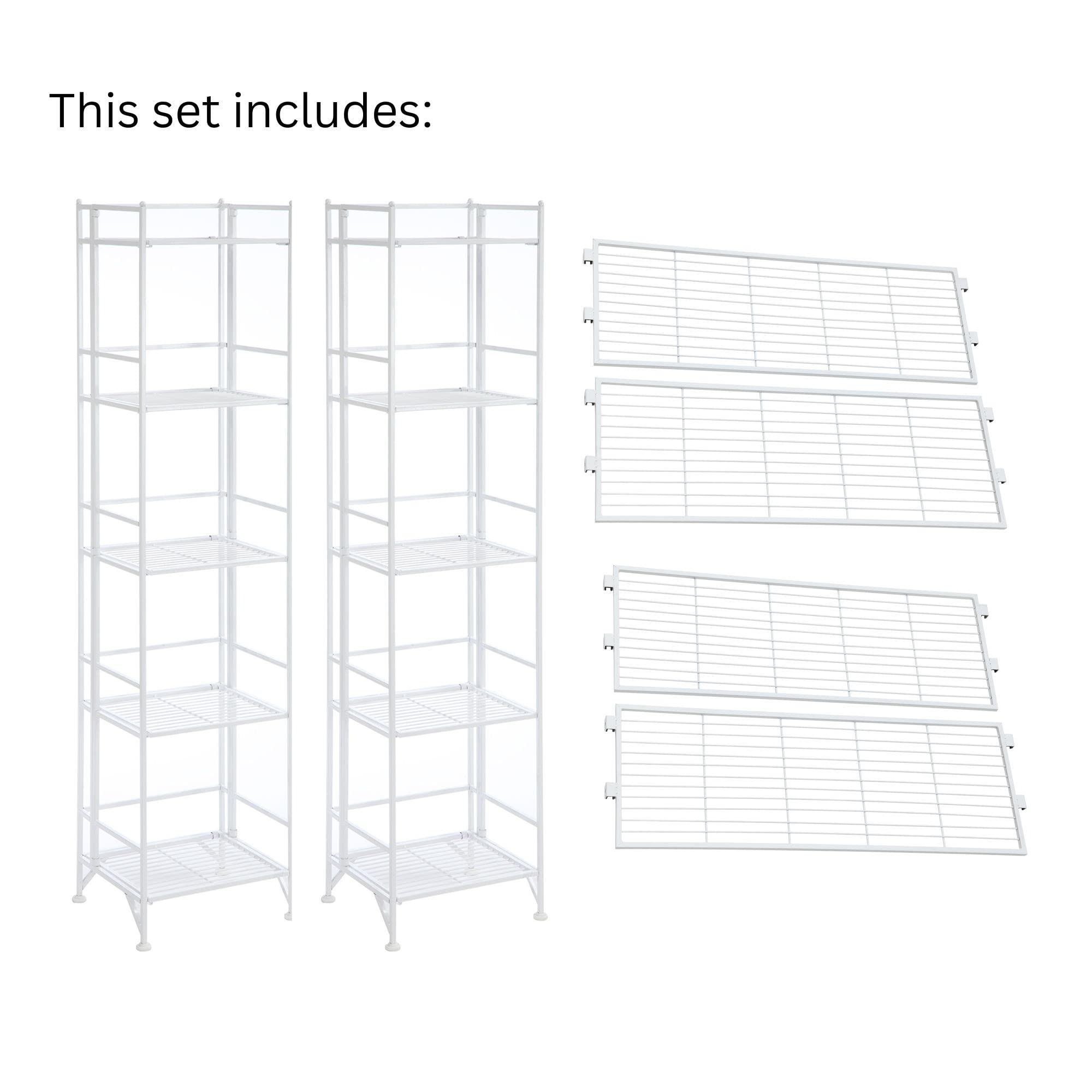 5-Tier Folding Metal Shelving Unit with 4 Deluxe Extension Shelves - White Storage Rack for Living Room, Bathroom, Office - Space Saving Organizer for Home, Kitchen, Garage & Closet Storage