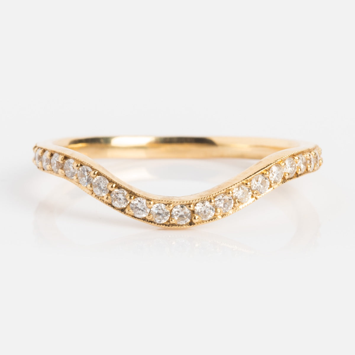 14K Gold Low Tide Curved Diamond Band Ring - Elegant Stackable Wedding Band for Women, Perfect for Anniversary Gifts & Everyday Wear