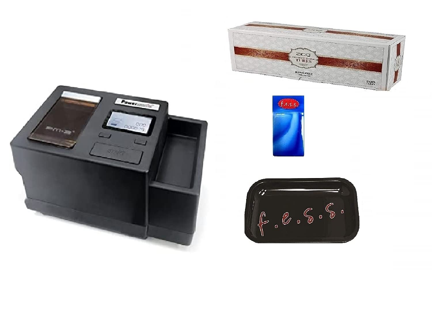 Powermatic III+ 3 Plus Electric Cigarette Rolling Machine with FESS Rolling Tray - Complete Bundle Includes 85mm King Size Tubes & Packing Case - Perfect for Home Use, DIY Cigarette Making & Tobacco Enthusiasts