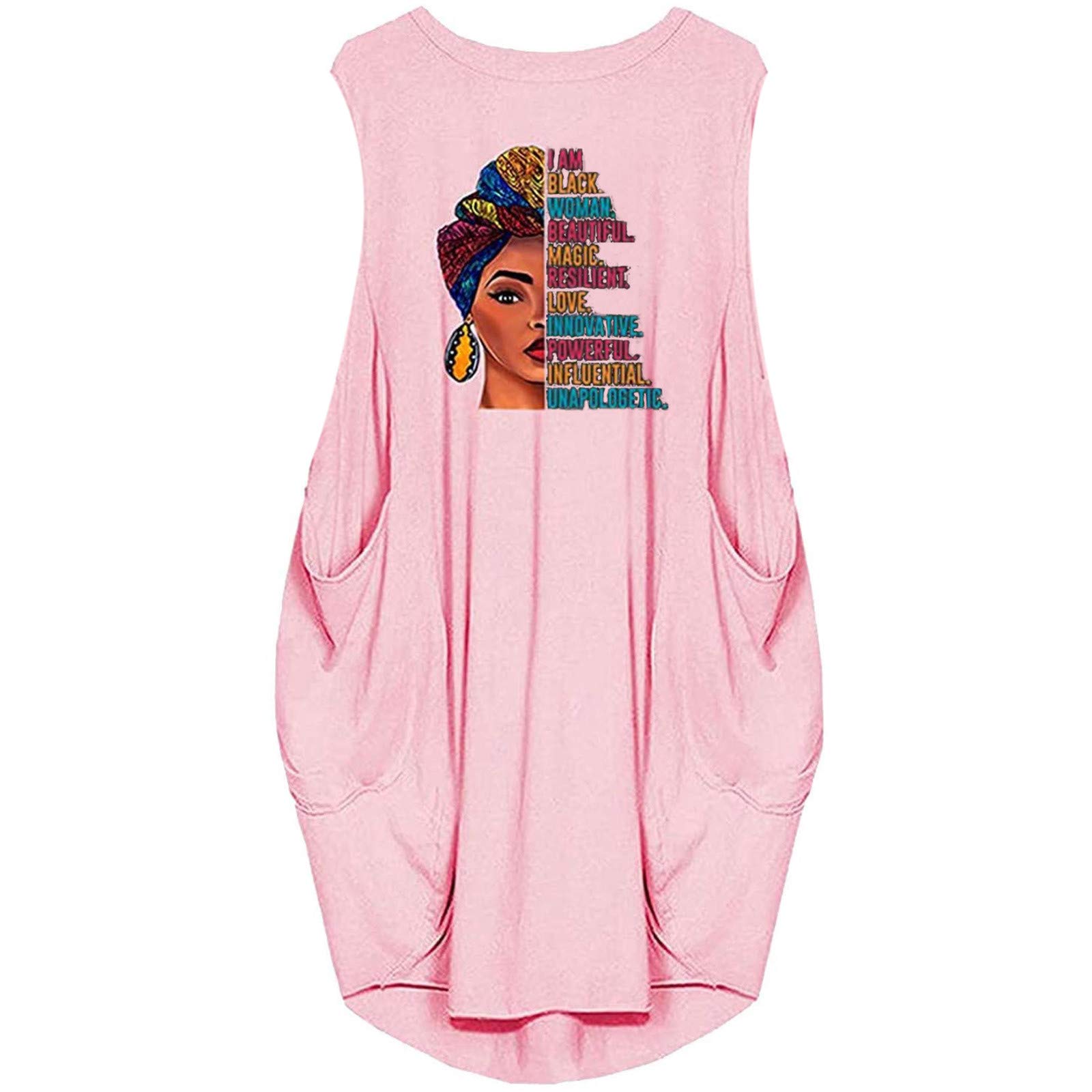 Women's Casual T-Shirt Dress - Summer Print O-Neck Sleeveless/Long Sleeve Tunic Dress with Pockets | Mid-Calf Length for Beach, Vacation & Everyday Wear