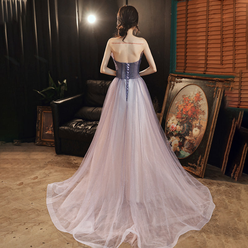Gradient Purple Long Prom Dress A Line Evening Gown with Flowy Skirt - Elegant Formal Wear for Homecoming, Quinceañera & Special Occasions