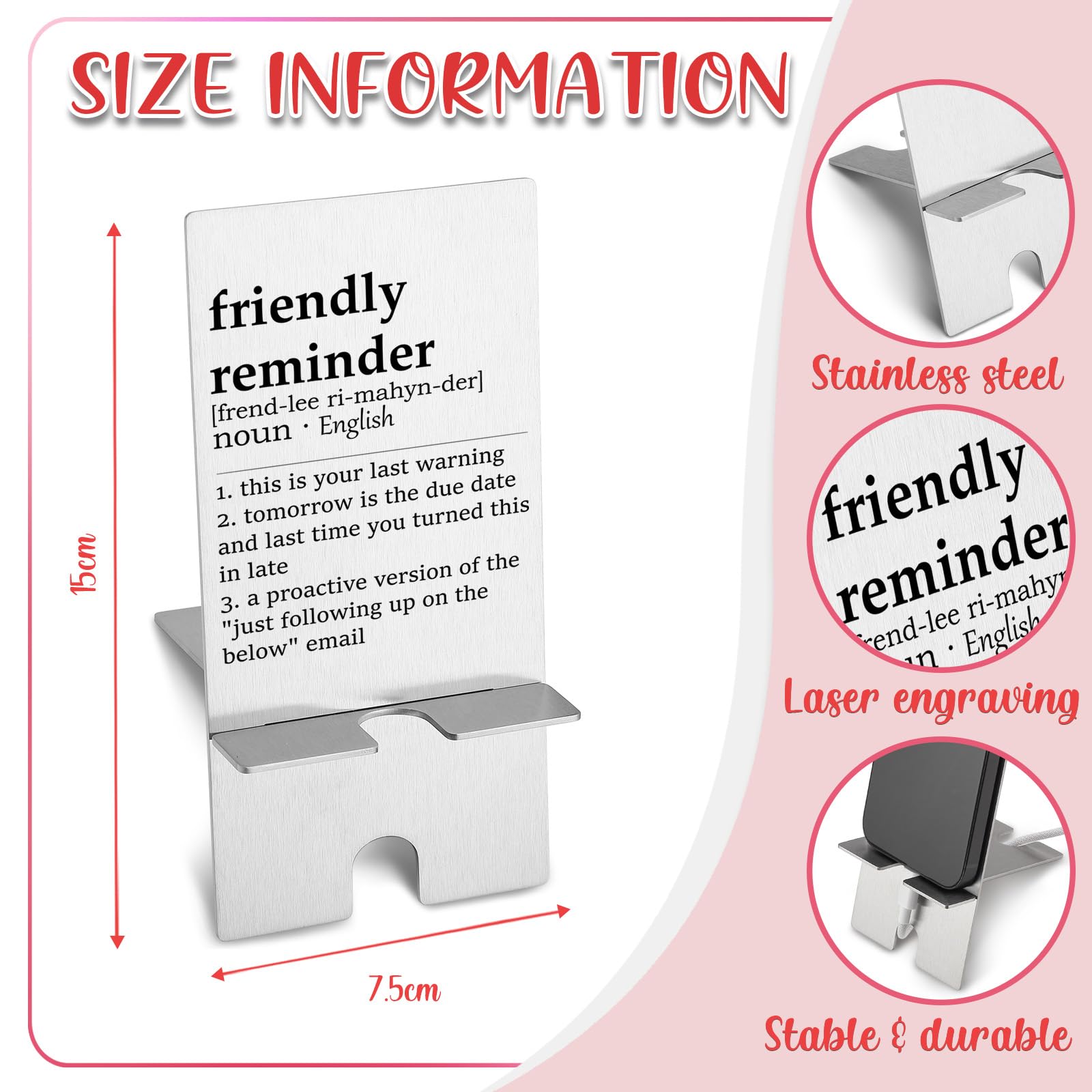 YODOCAMP Funny Friendly Reminder Metal Phone Stand - Cute Desk Holder for iPhone & Android - Perfect Office Gift for Women, Men, Boss, Coworkers (Home & Office Use)