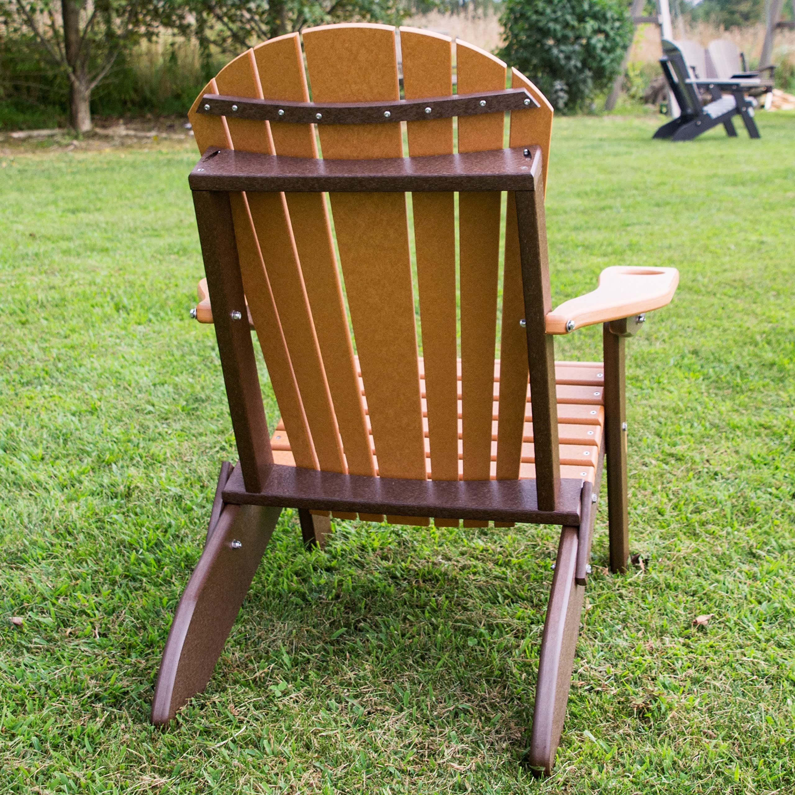 Poly Folding Adirondack Chair - Lightweight & Durable Outdoor Furniture for Patio, Garden, Poolside & Camping - Cedar & Tudor Brown Finish - Furniture Barn USA
