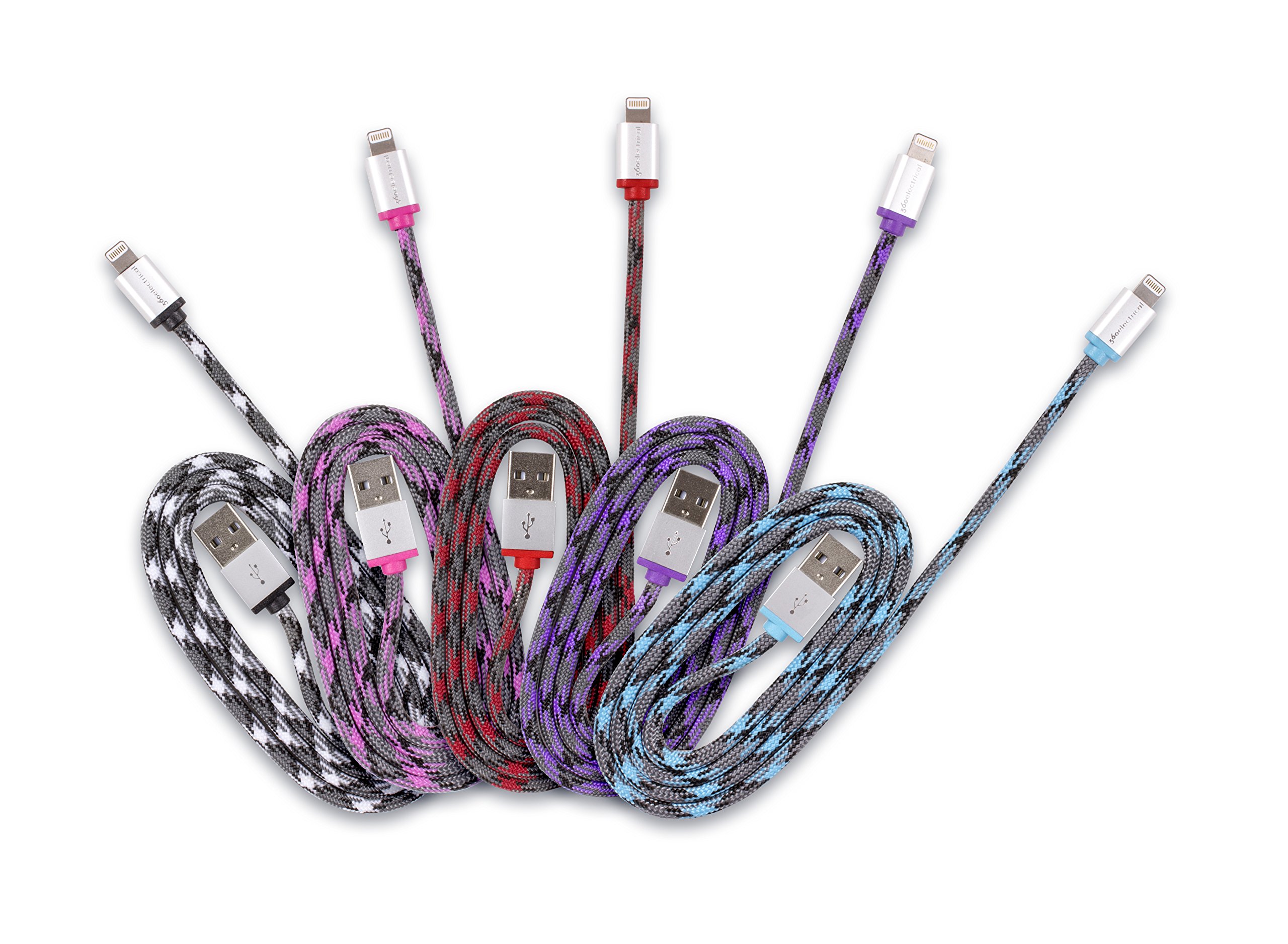 360 Electrical 360400 QuickCharge Lightning to USB Braided Charging Cable - 3ft/0.9m Fast Charging Cord for iPhone, iPad - Durable & Tangle-Free - Perfect for Home, Office, Travel & Car Charging (Black)
