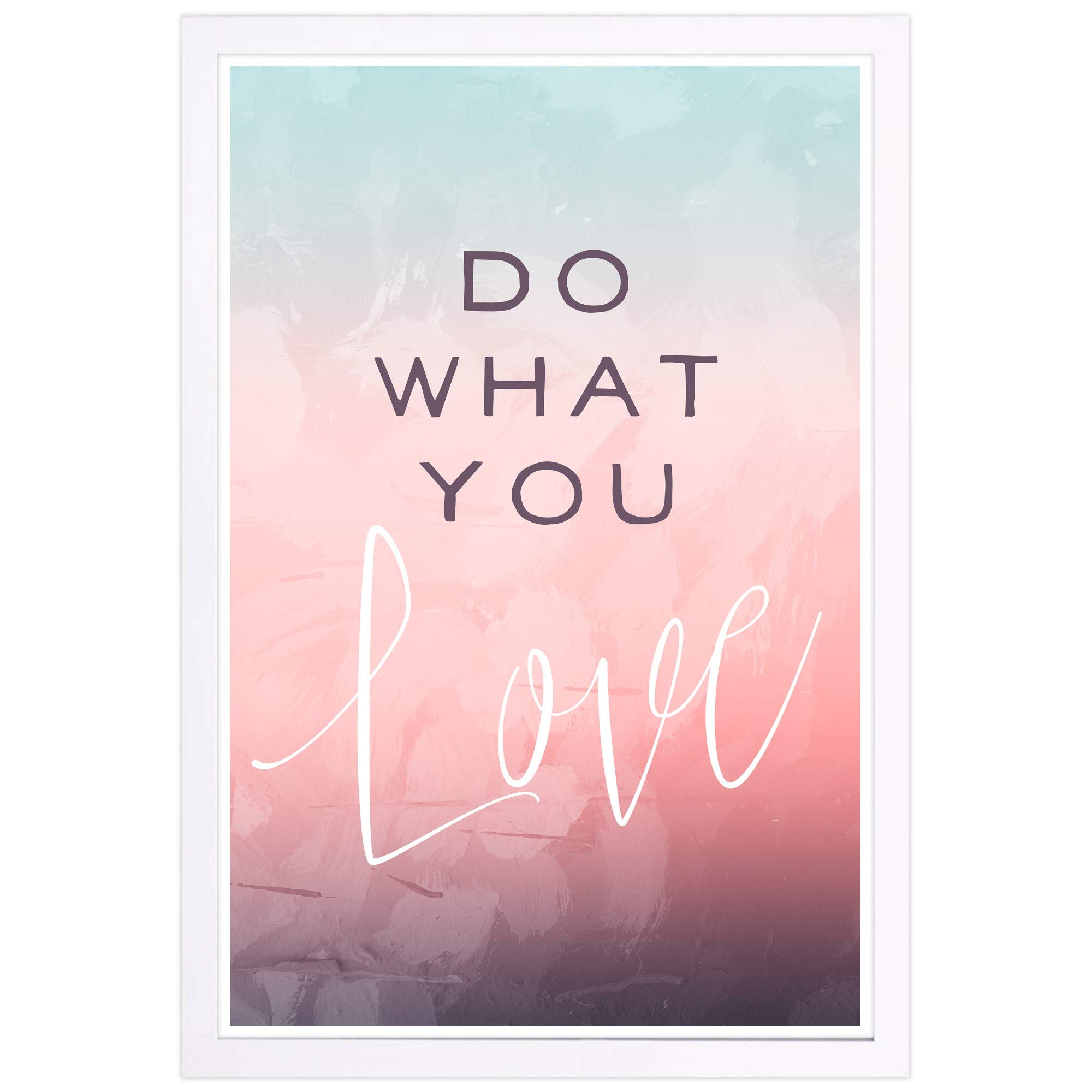 Wynwood Studio 'Do What You Love' Framed Wall Art Print - Inspirational Typography Quote Home Decor - 13x19 Inches Pink & Blue - Perfect for Living Room, Bedroom or Office Decor
