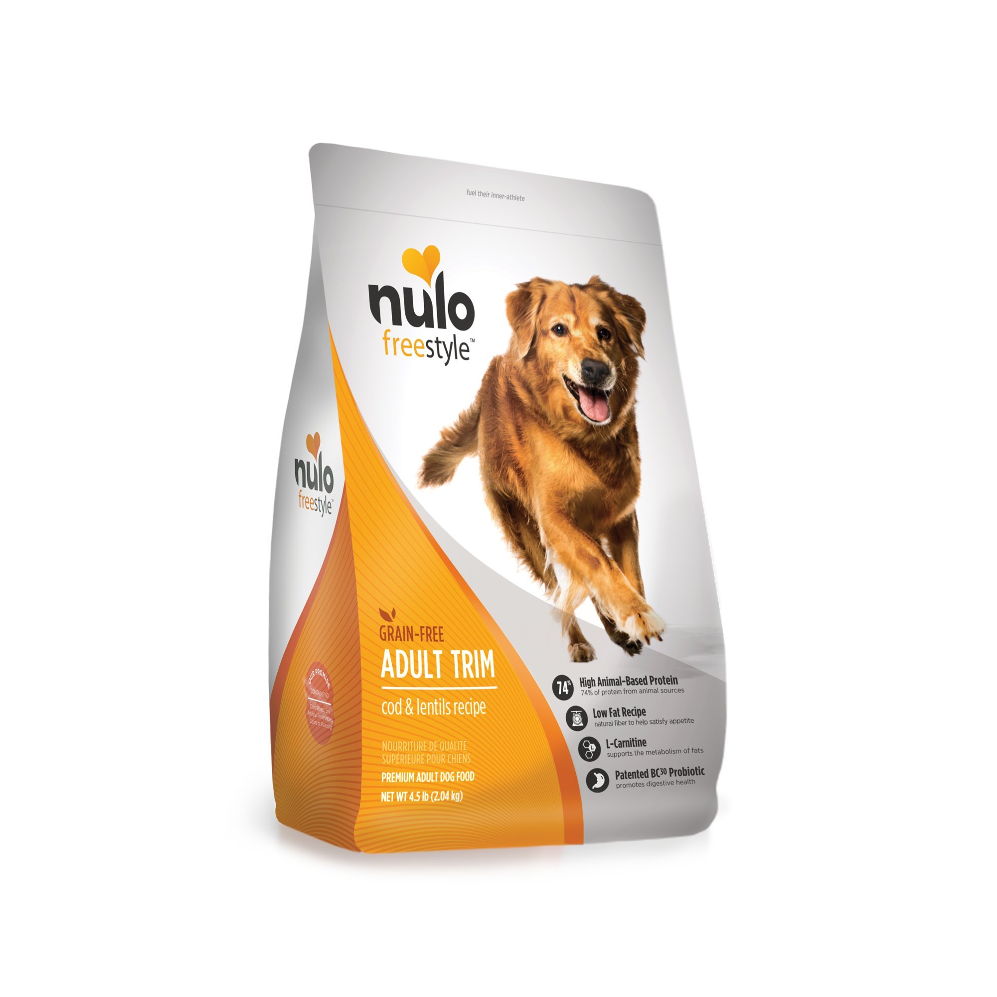 Nulo Adult Trim Grain Free Healthy Weight Dry Dog Food with BC30 Probiotic - Cod & Lentils Recipe, 4.5lb Bag - Supports Digestive Health & Weight Management for Dogs