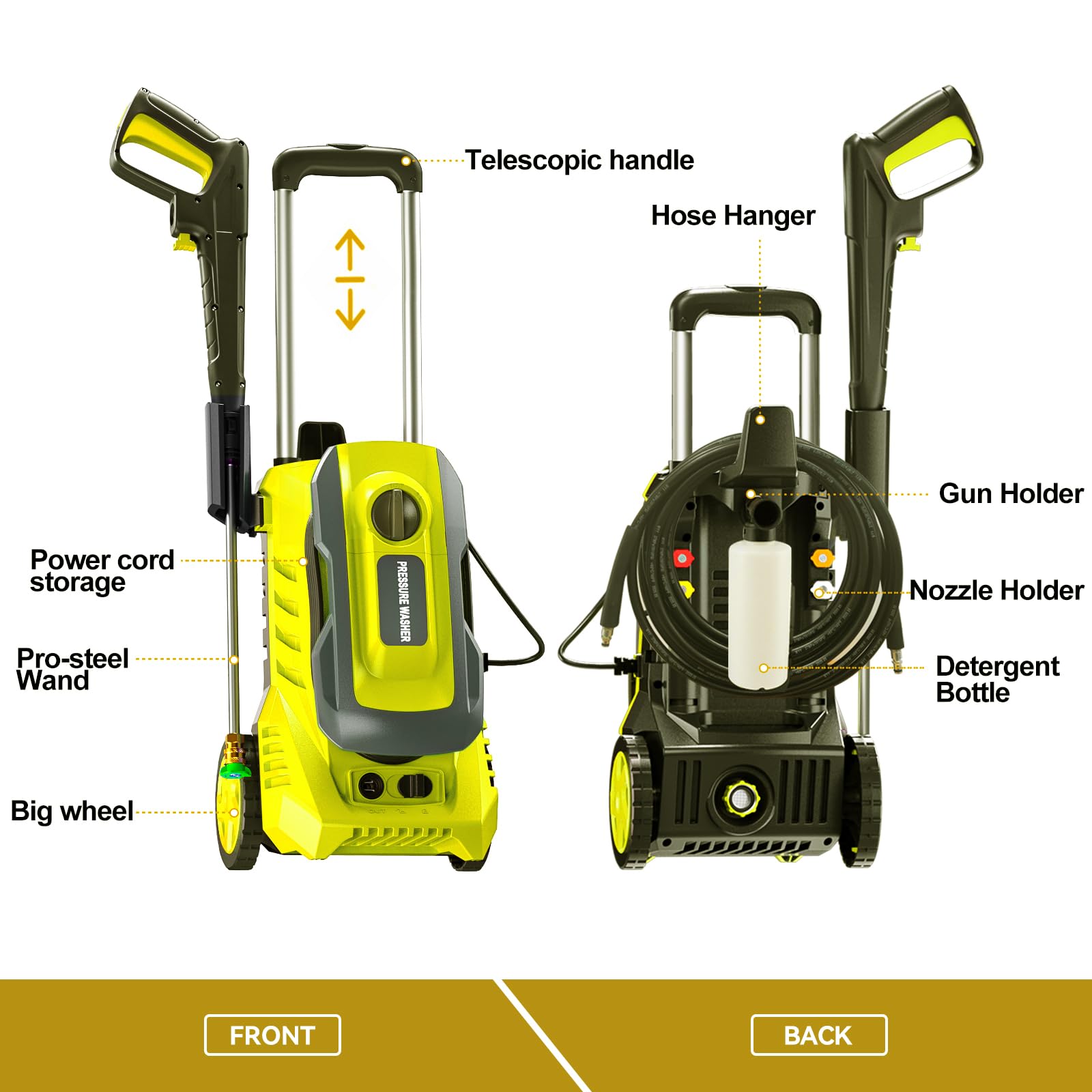 4800PSI Electric Pressure Washer - 3.2GPM High Power Electric Pressure Cleaner with Foam Cannon | Ideal for Car Washing, Driveway Cleaning, Patio & Deck Cleaning, Home Exterior & Garage Cleaning | Yellow Power Washer Machine