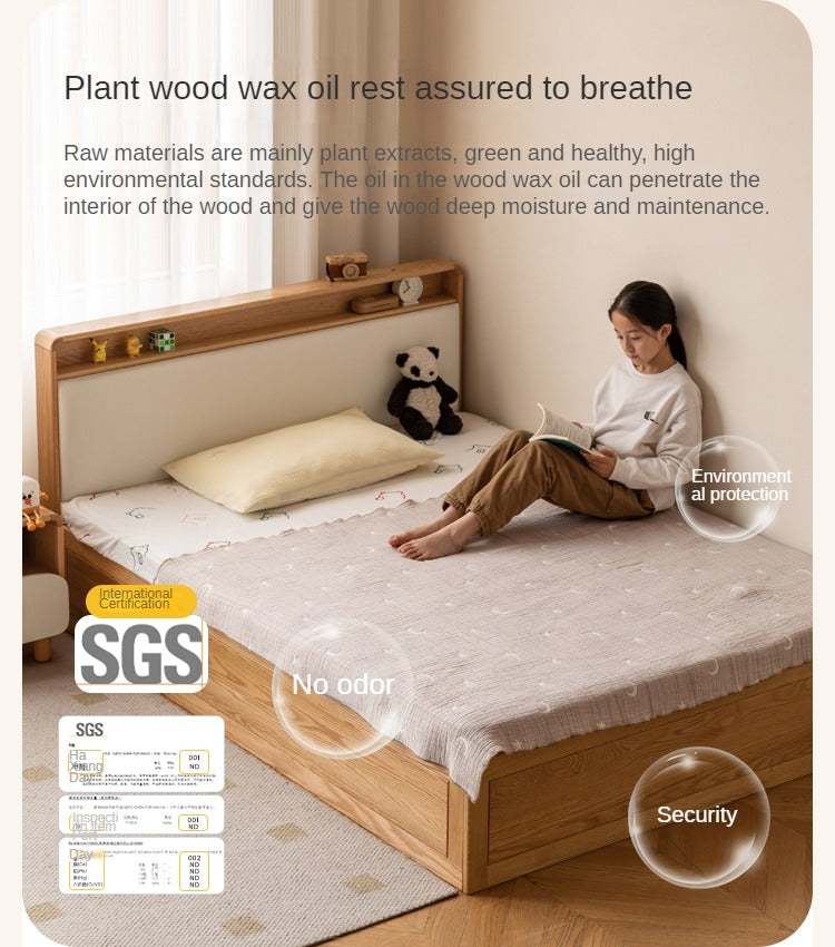 Solid Oak Wood Multifunctional Storage Bed with LED Lights - Perfect for Modern Bedrooms, Guest Rooms, and Small Space Living