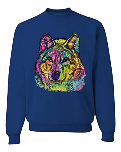 Dean Russo Majestic Neon Arctic Wolf Graphic Sweatshirt - Unisex Crewneck Pullover for Animal Lovers | Art-Inspired Casual Wear for Street Style & Gift Giving