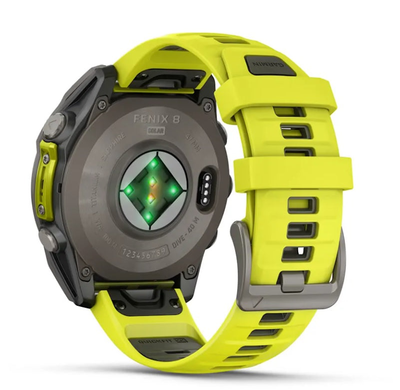 Garmin fenix 8 Solar GPS Smartwatch 47mm - Sapphire Lens, Titanium Case, Amp Yellow/Graphite Silicone Band - Outdoor Sports, Hiking, Running, Fitness Tracking