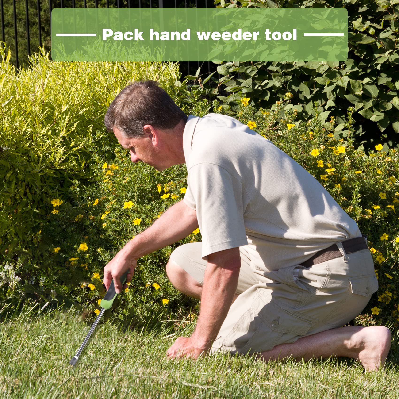 Stainless Steel Dandelion & Weed Puller Tool with Ergonomic Rubber Handle - Heavy Duty Garden Weeder for Lawn Care, Yard Maintenance & Organic Gardening
