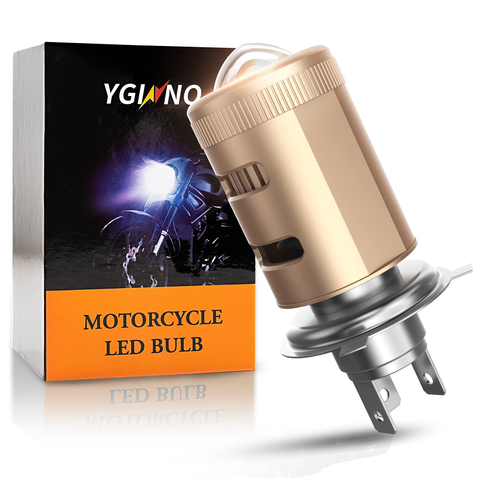 YGINNO H4 LED Headlight Bulb for Motorcycle - 55W 19800 Lumens Super Bright 9003 HB2 LED Bulbs, 6500K Cool White High/Low Beam with CSP Chips, Plug and Play Conversion Kit (Pack of 1) - Perfect for Night Riding, Off-Road Adventures and Improved Visibility