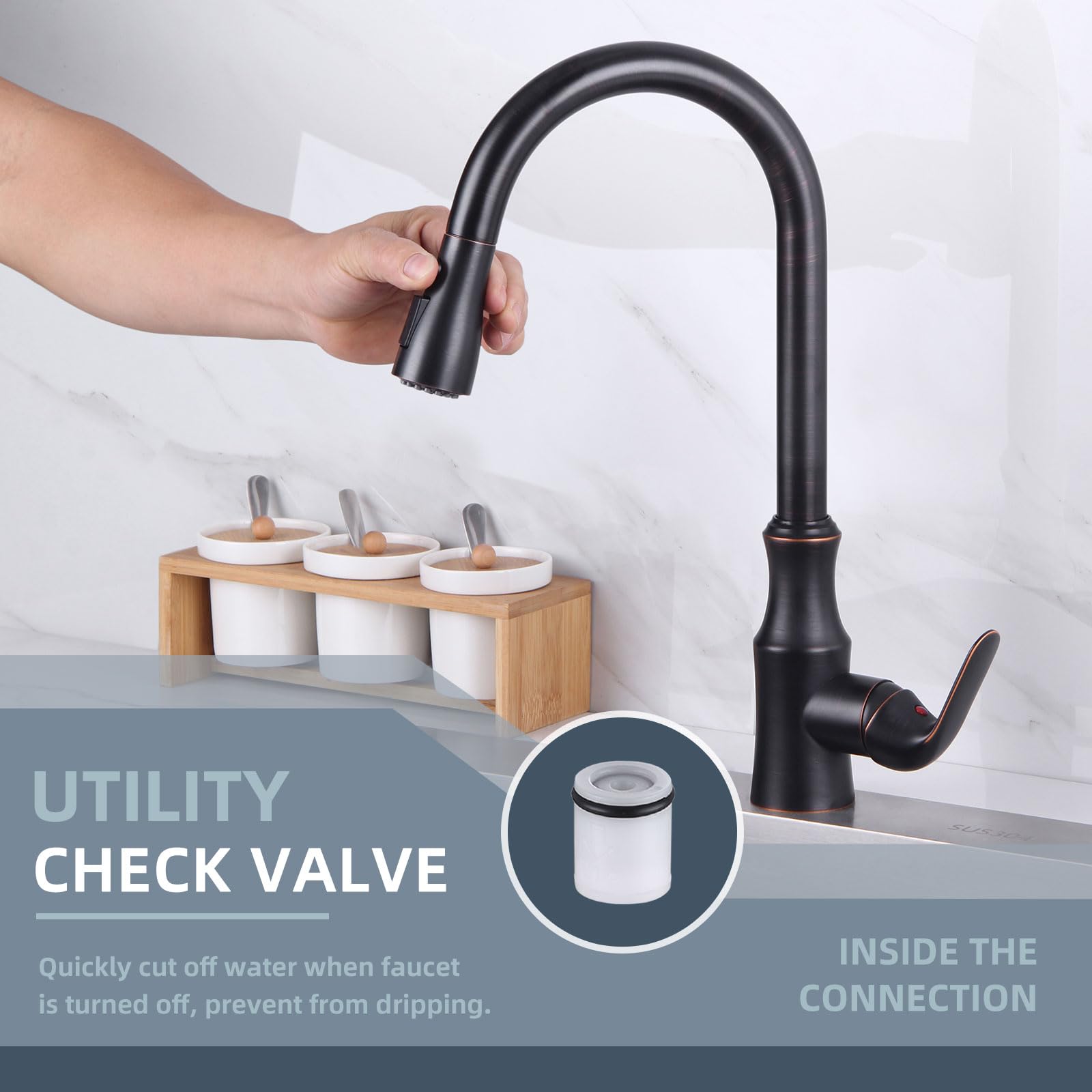 Angle Simple Sink Sprayer Replacement - Oil Rubbed Bronze Kitchen Faucet Head with Stream Spray & Pause Mode - Perfect for Dishwashing, Food Prep & Cleaning Fruits/Vegetables