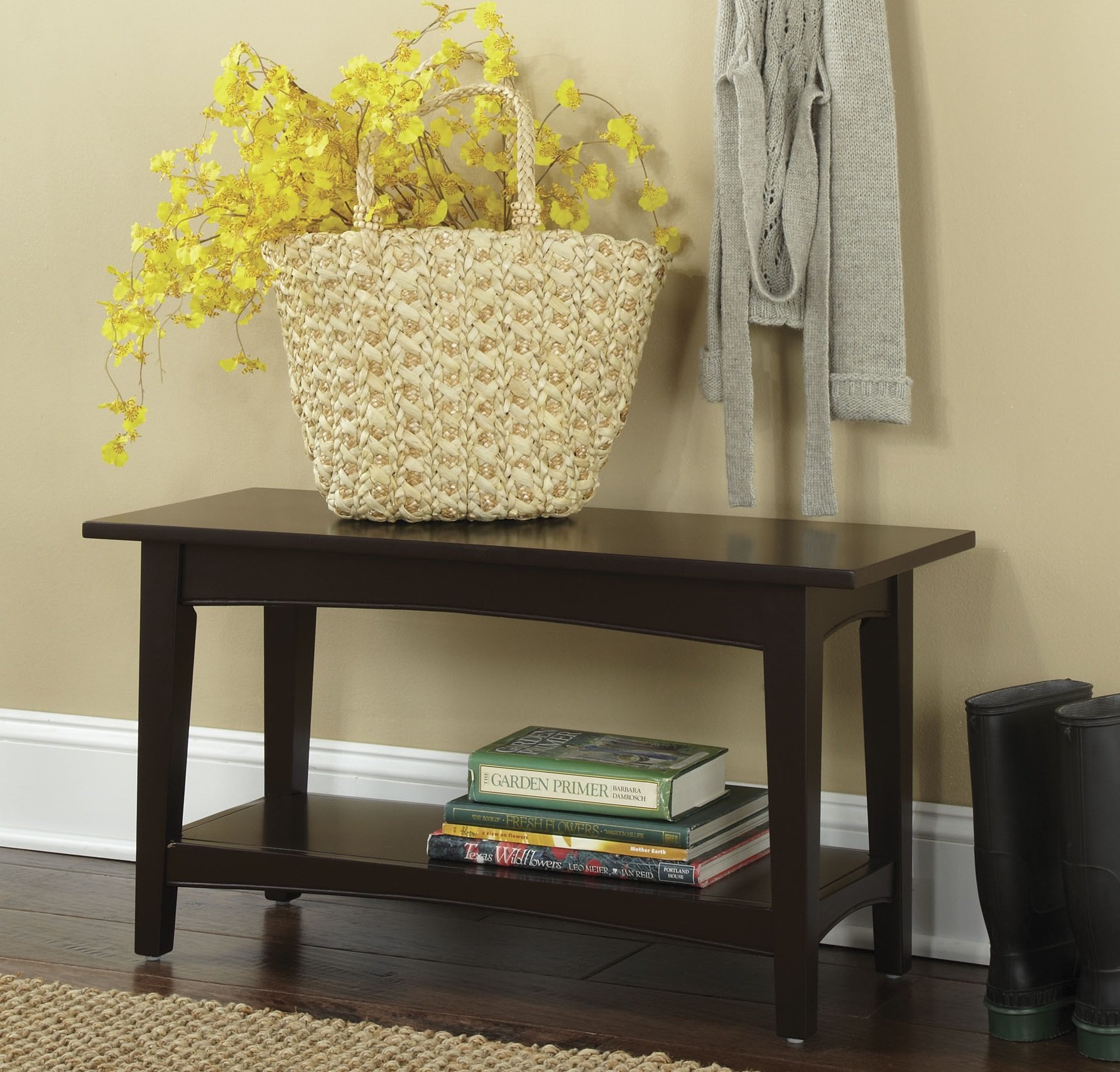 Alaterre Shaker Cottage Bench with Shelf - Solid Wood Entryway Bench, Chocolate Finish - Perfect for Hallway, Living Room & Bedroom Storage