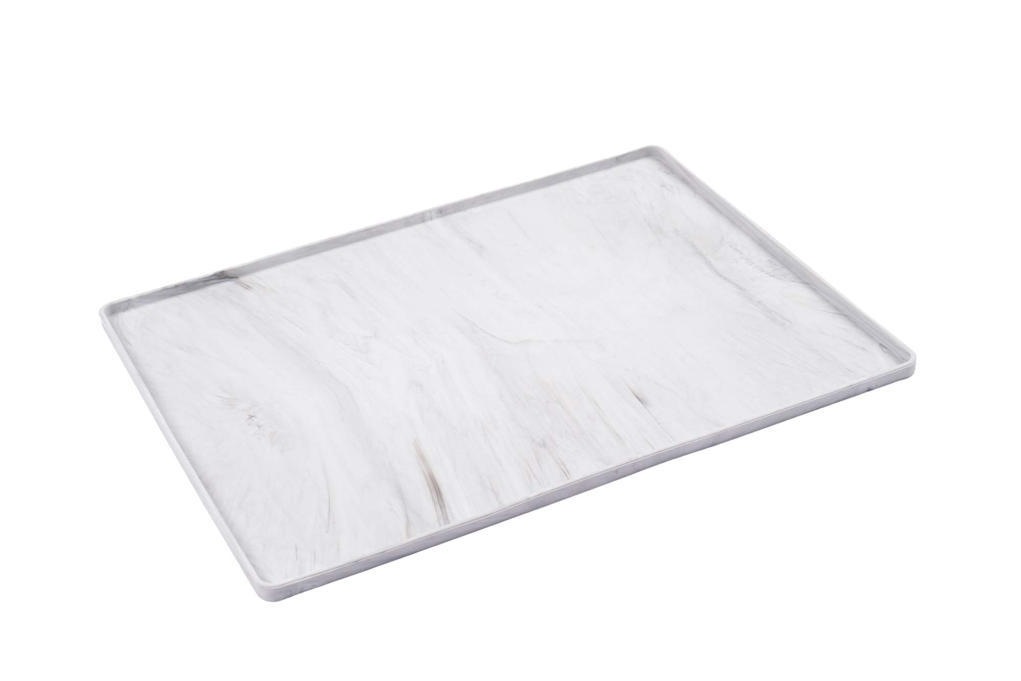 Non-Slip Silicone Pet Bowl Mat for Dogs & Cats - 16” x 12” Spill-Proof Feeding Mat with Raised Edge | Waterproof & Easy Clean | Perfect for Messy Eaters, Kitchen & Floor Protection (Marble Design)