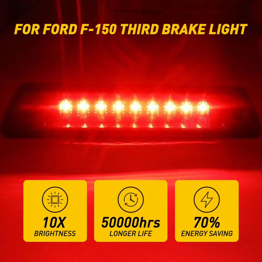 2009-2014 Ford F150 Full LED Third Brake Light with Smoked Shell - High Visibility Replacement for Pickup Trucks, Perfect for Night Driving & Off-Road Adventures
