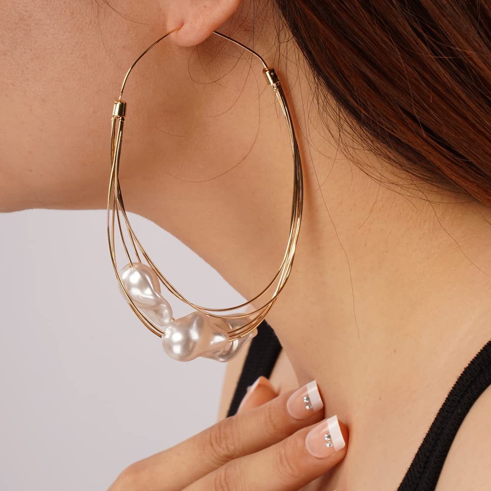 Missgrace Women's Boho Pearl Hoop Earrings - Trendy Bohemian Dainty Circle Statement Jewelry Set | Shiny Disco Bar Earrings for Parties, Weddings & Everyday Wear