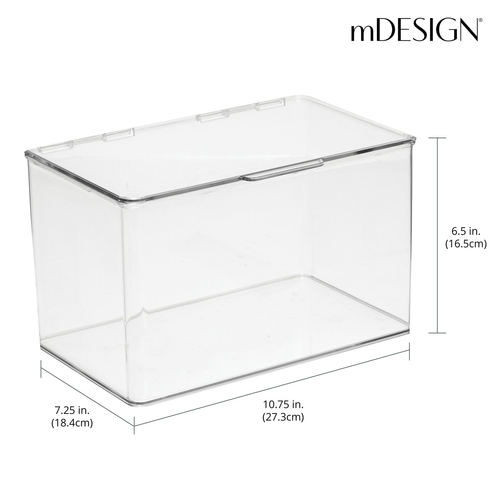 mDesign Clear Plastic Bathroom Storage Box with Hinged Lid - Stackable Organizer for Soap, Shampoo, Lotion, Towels & Hair Accessories - 4 Pack - Perfect for Shower, Vanity & Closet Organization (Lumiere Collection)