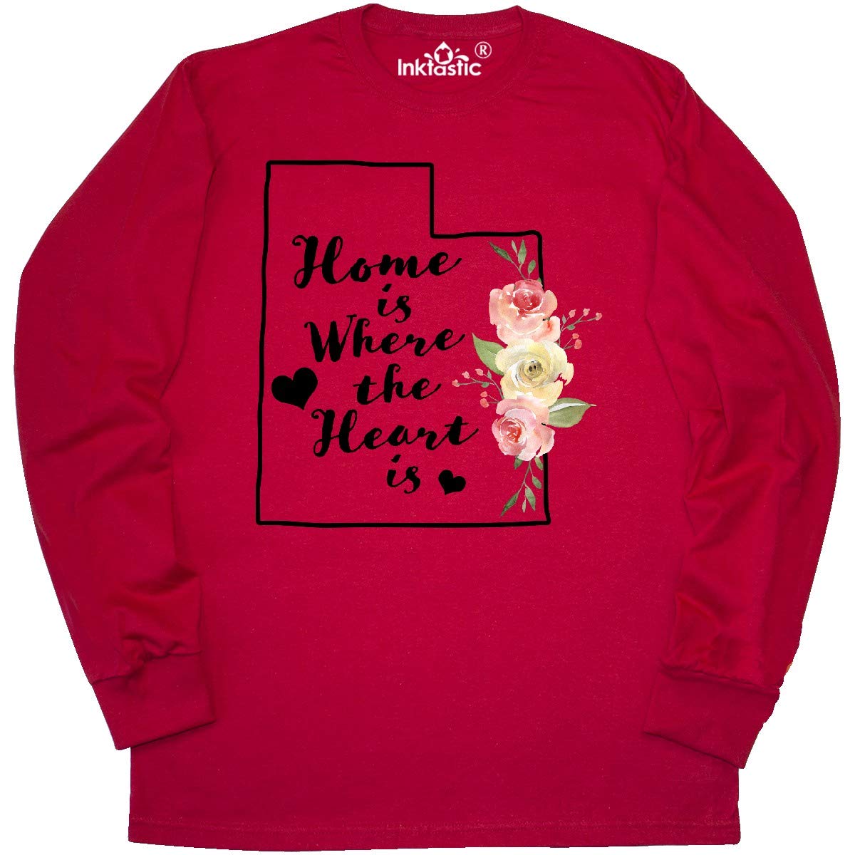 Inktastic Utah Home is Where The Heart is Watercolor Print Long Sleeve T-Shirt for Women - Soft Comfortable Casual Tee for Travel, Family Reunions & State Pride