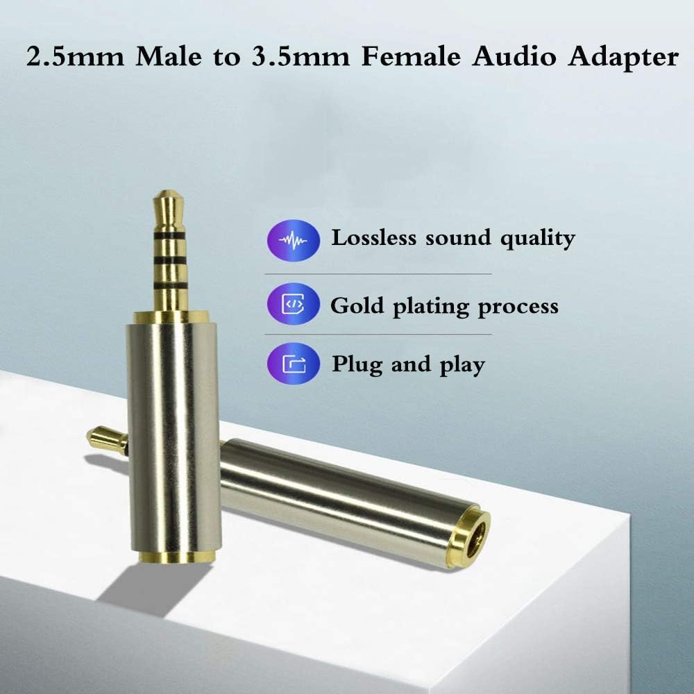 2.5mm Male to 3.5mm Female Gold Plated Audio Adapter - 2 Pack Stereo/Mono Aux Converter for Headphones, Earphones, Headsets - Perfect for Car Audio, Home Theater & Mobile Devices
