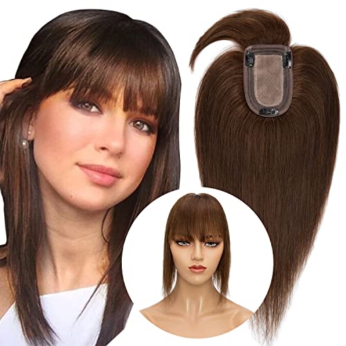 Clip in Human Hair Topper with Silk Base - Natural Looking Hairpiece for Thinning Hair - Perfect for Daily Wear, Special Occasions & Styling