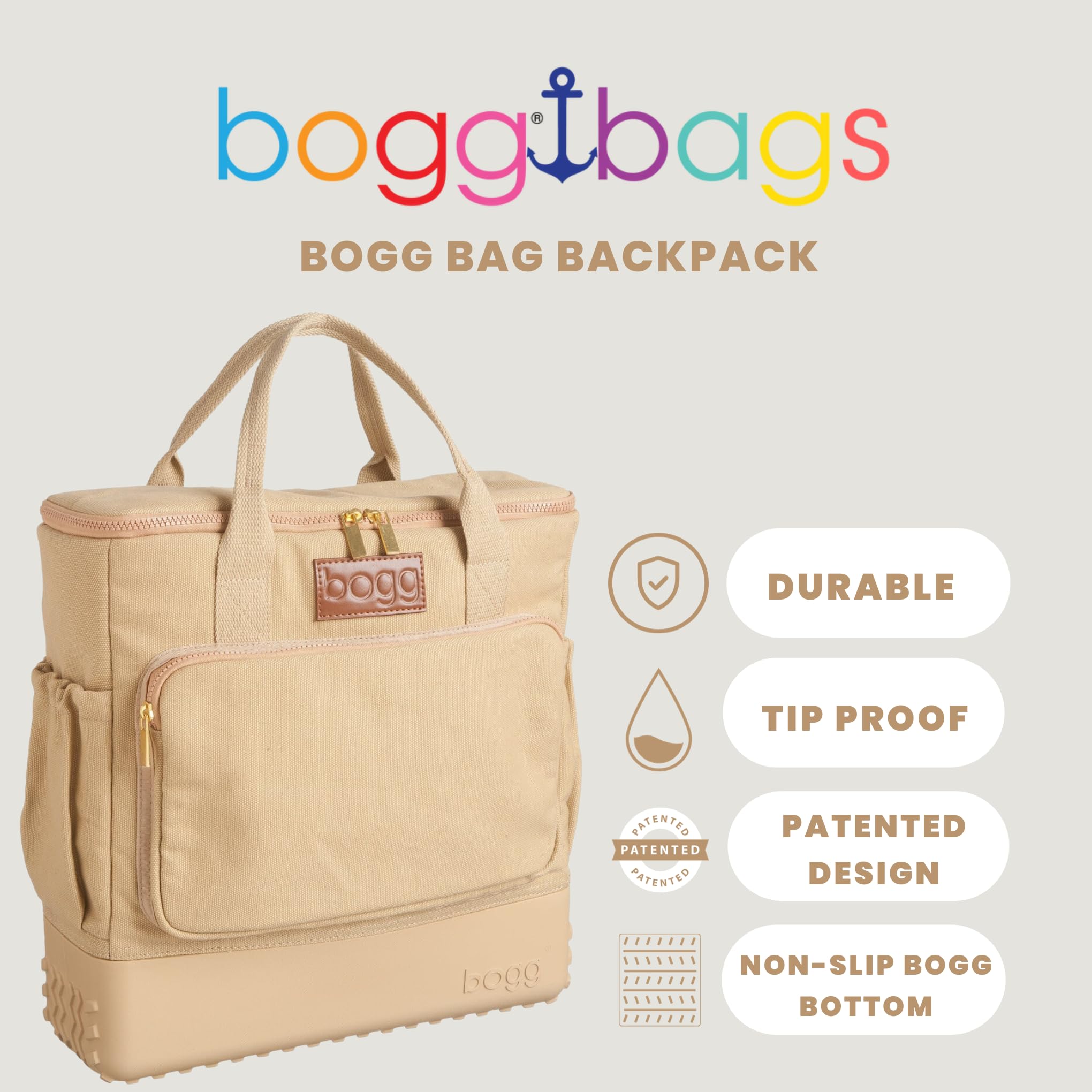 BOGG BAG Waterproof Travel Backpack - Large 14x15x5 Durable Canvas Tote with Multiple Pockets for Beach, Boat, Pool & Sports | Tip-Proof Design for Men & Women | Perfect for Travel, Gym & Outdoor Adventures