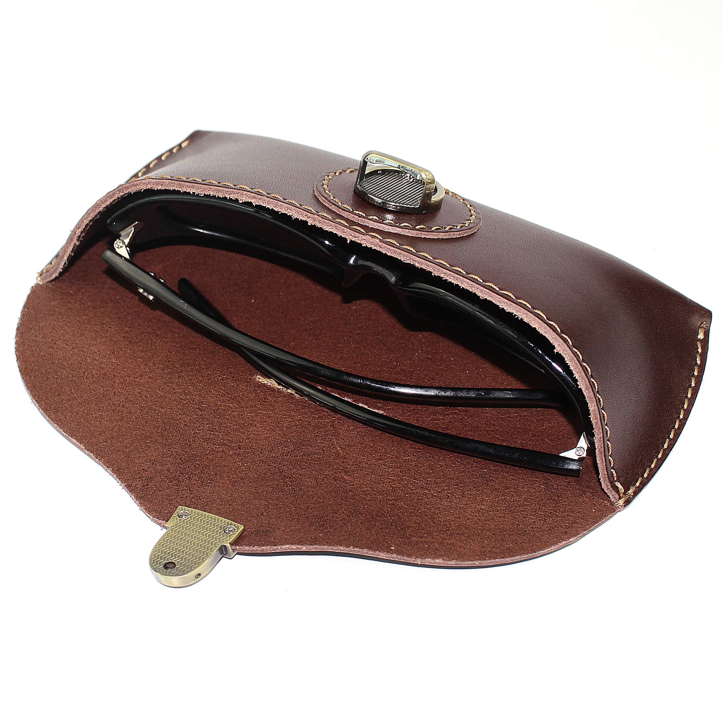 DK86 Genuine Leather Glasses Case - Premium Sunglasses Pouch for Men & Women - Eyeglass Holder for Travel, Office & Daily Use