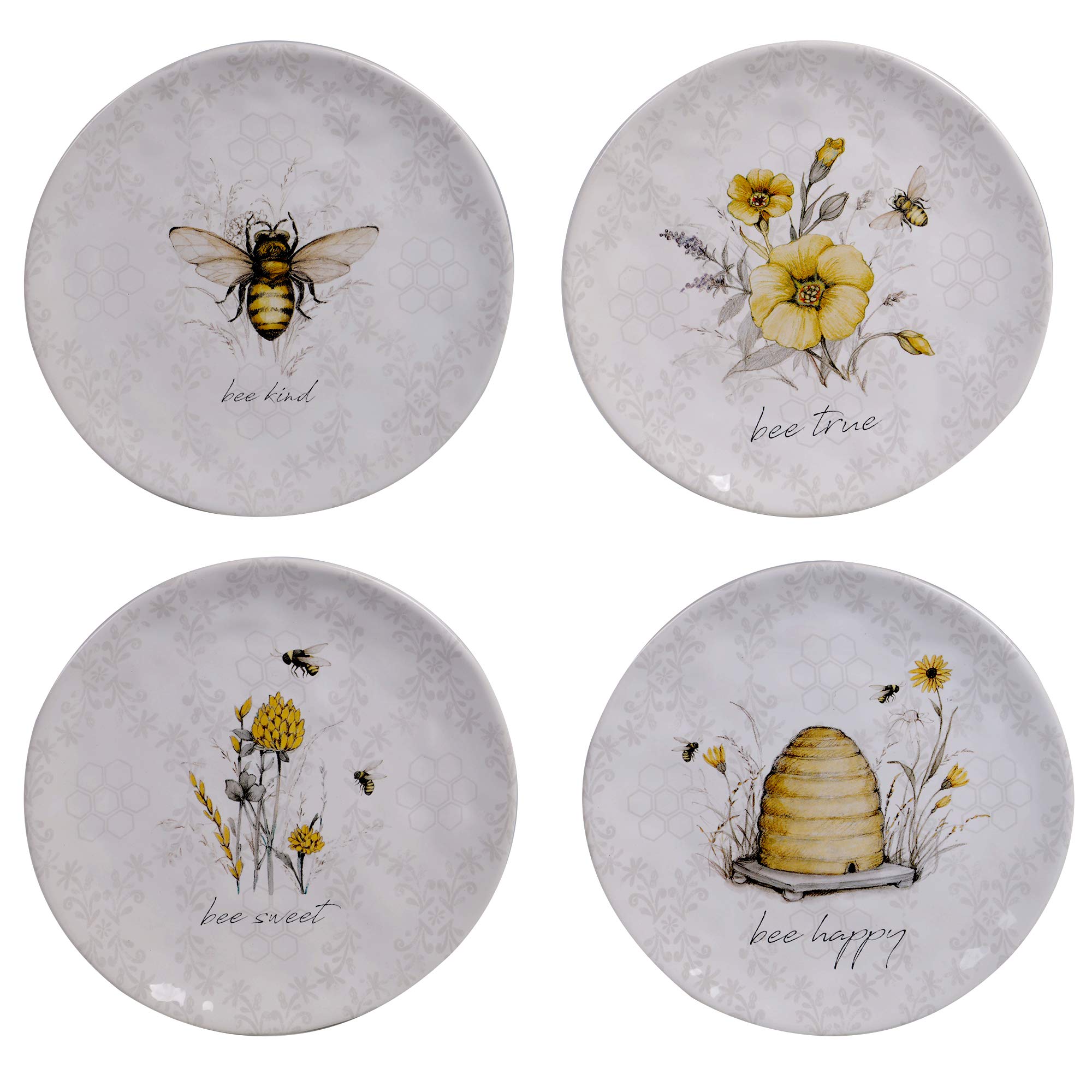 Bee Sweet 16-Piece Dinnerware Set - Service for 4 People - Porcelain Dinner Plates, Salad Plates, Bowls & Mugs - Elegant Tableware for Family Dinners, Parties & Holiday Gatherings