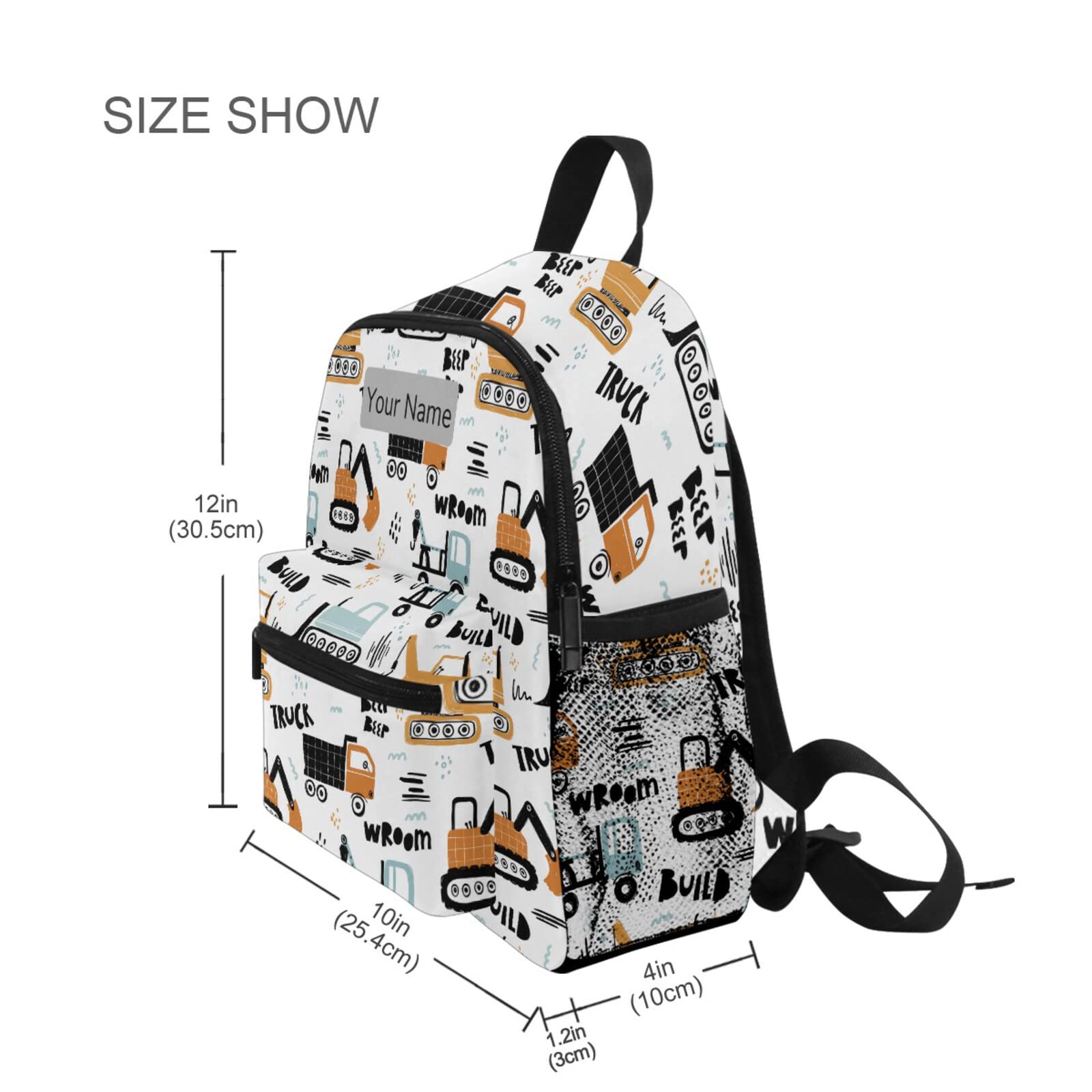 Custom Personalized Kids Name Toddler Backpack - Cute Cartoon Tractor & Cars Design School Bag for Boys & Girls | Perfect for Daycare, Preschool, Kindergarten & Travel | Durable Lightweight Nursery Backpack for Children Ages 2-6