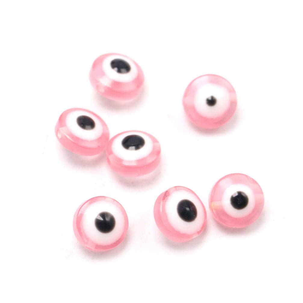 PRETYZOOM 100pcs Round Evil Eye Handmade Glass Lampwork Beads - Charms Spacer Beads for DIY Bracelets & Necklaces - Jewelry Making Supplies in Light Pink - Perfect for Boho Style & Protection Jewelry Crafts