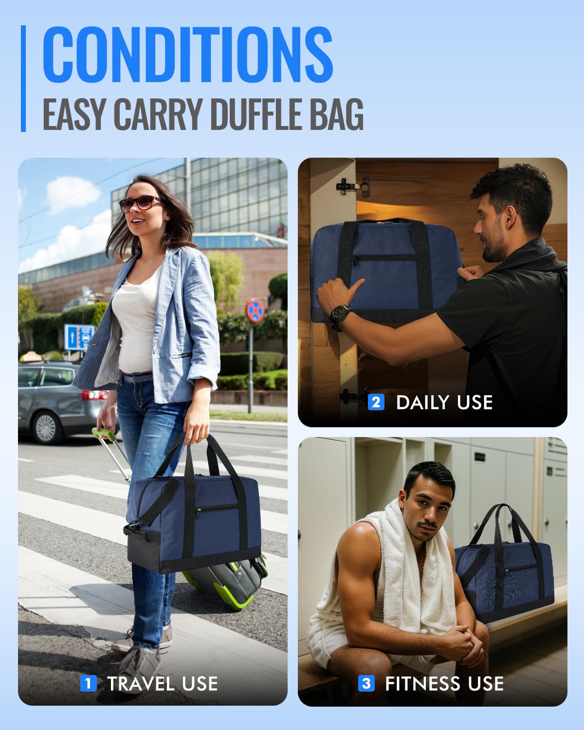 14 Inch Small Gym Bag & Mini Duffel Bag - Lightweight Carry On for Travel, Sports & Workout - Compact Duffle Bag for Men & Women (Navy Blue) - Perfect for Gym, Yoga, Weekend Trips & Sports Activities