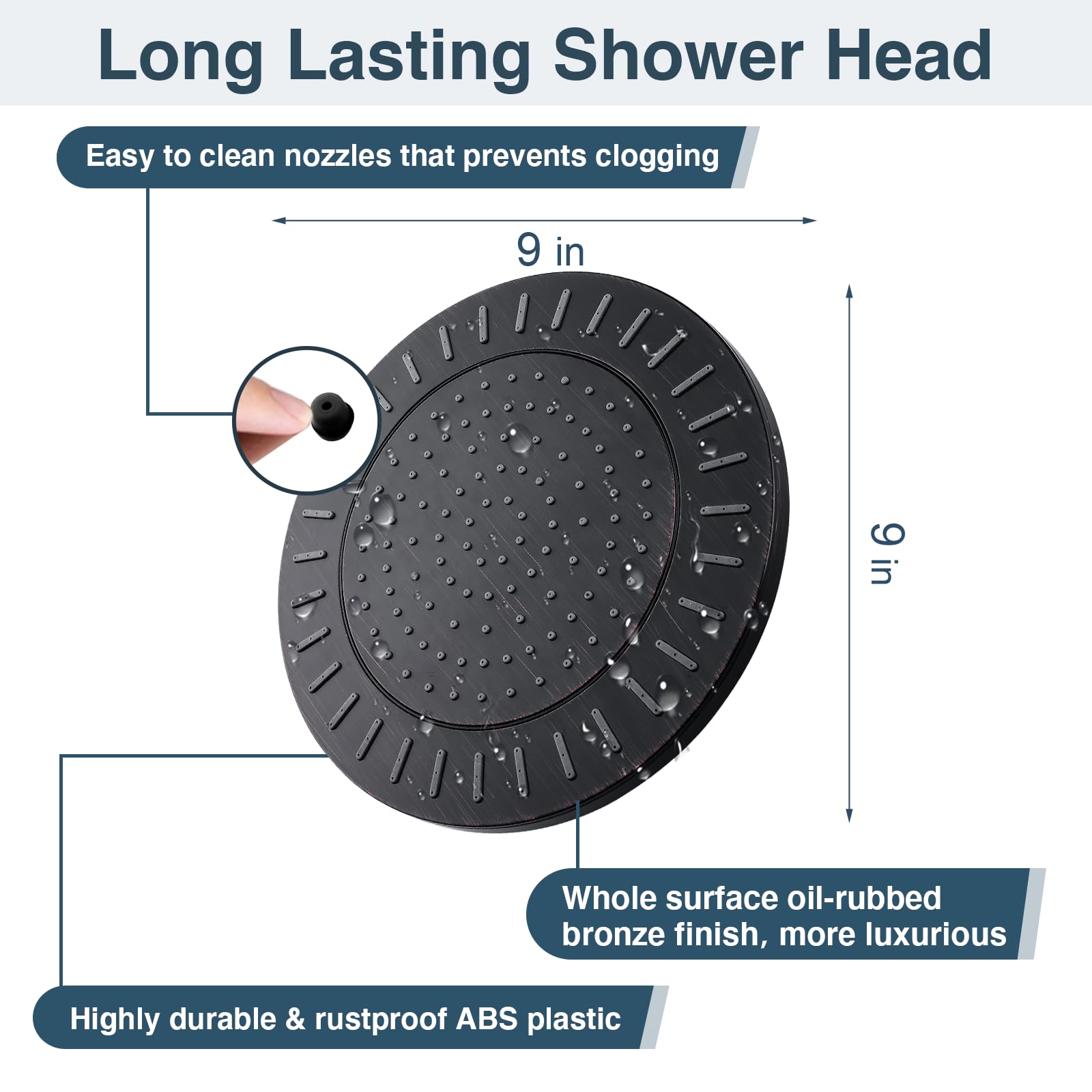 BRIGHT SHOWERS 9 Inch Rain Shower Head System - 3-Function Handheld Shower with High Pressure Rainfall Showerhead in Oil-Rubbed Bronze - Perfect for Spa-Like Bathroom Experience & Luxury Home Renovation