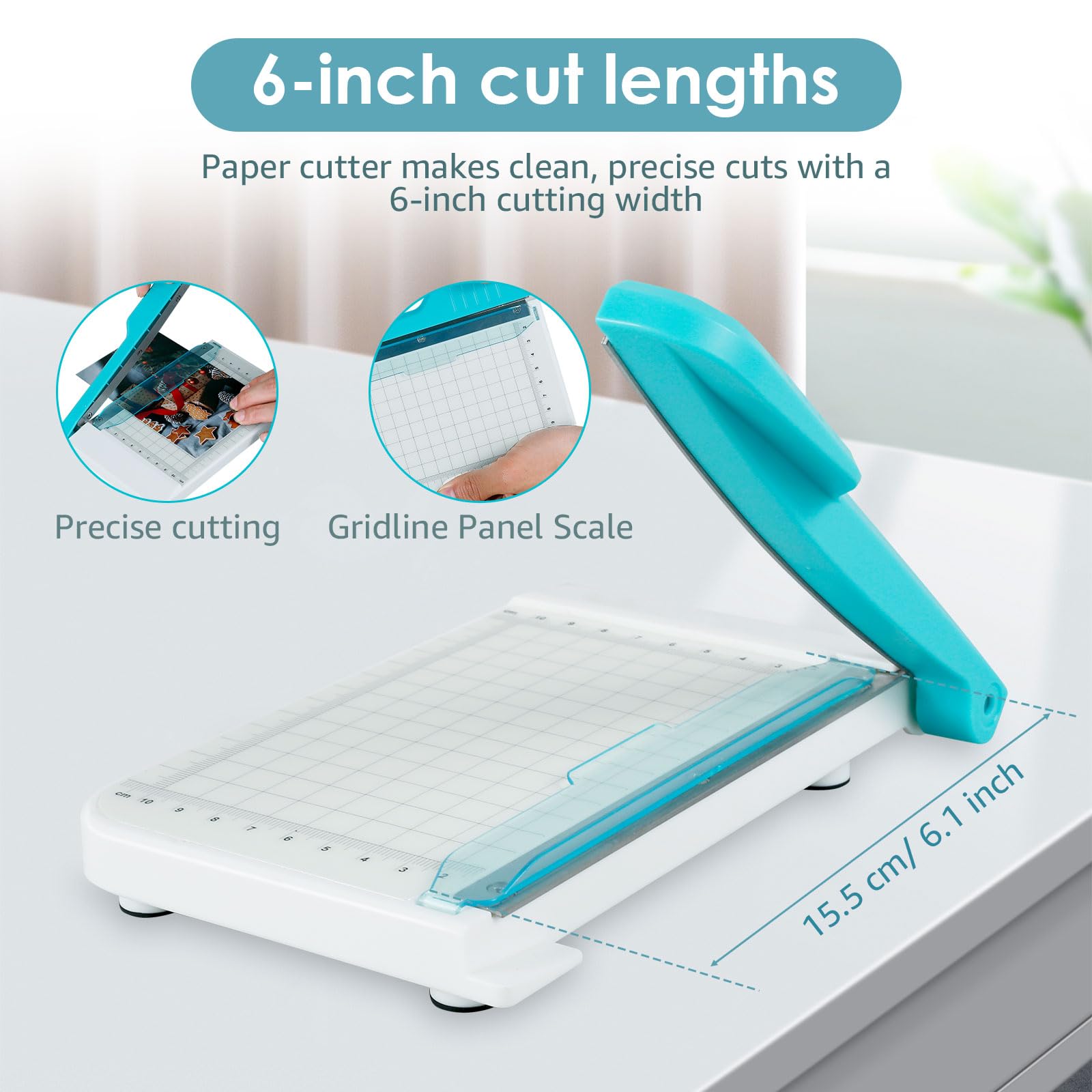 6 Inch Guillotine Paper Cutter - Compact & Portable Non-Slip Paper Trimmer for Coupons, Craft Paper, Cards & Photos | Perfect for Office, School, Scrapbooking & DIY Projects