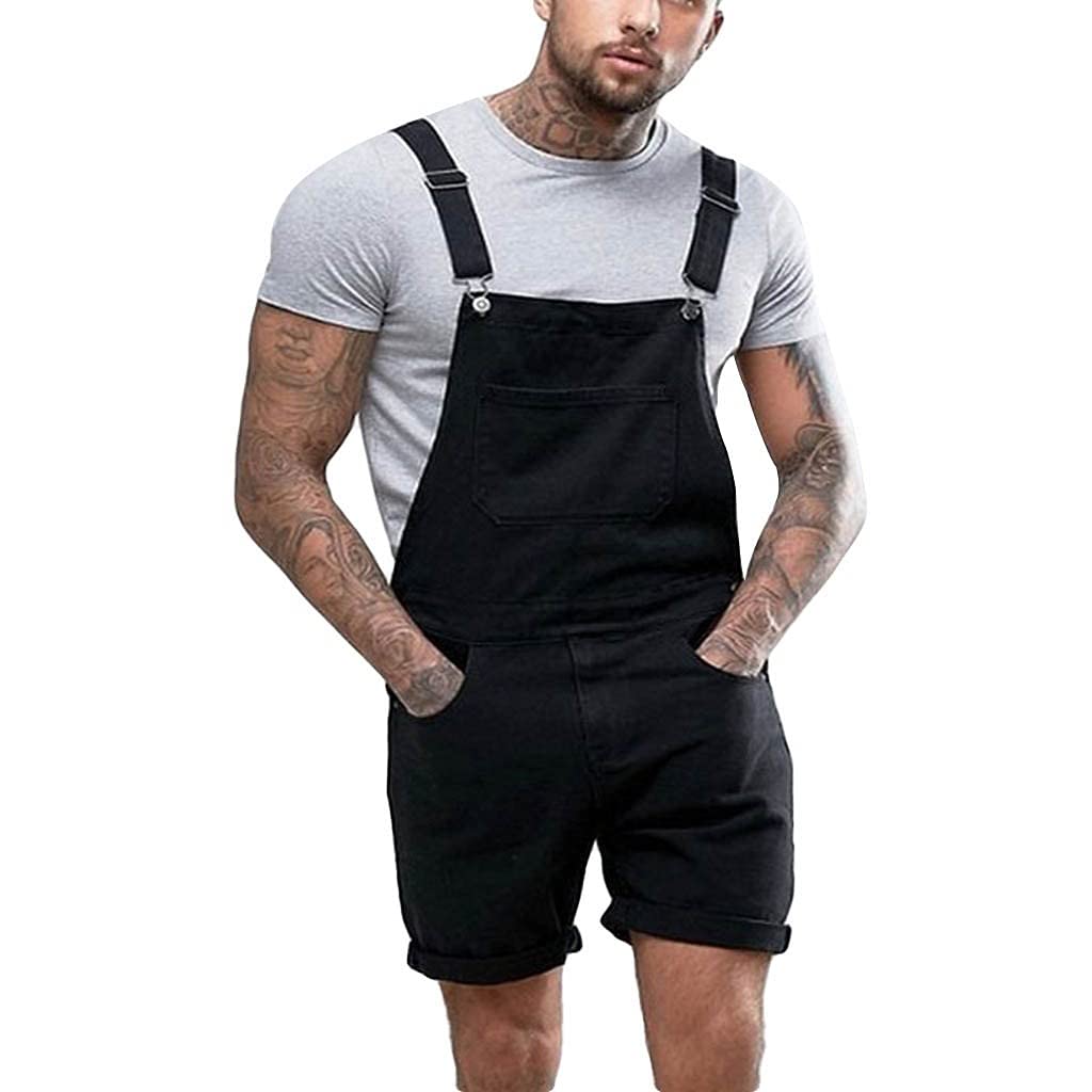 Men's Plus Size Pocket Denim Overalls - Streetwear Suspender Jumpsuit & Summer Shorts for Casual Wear, Work, and Outdoor Activities