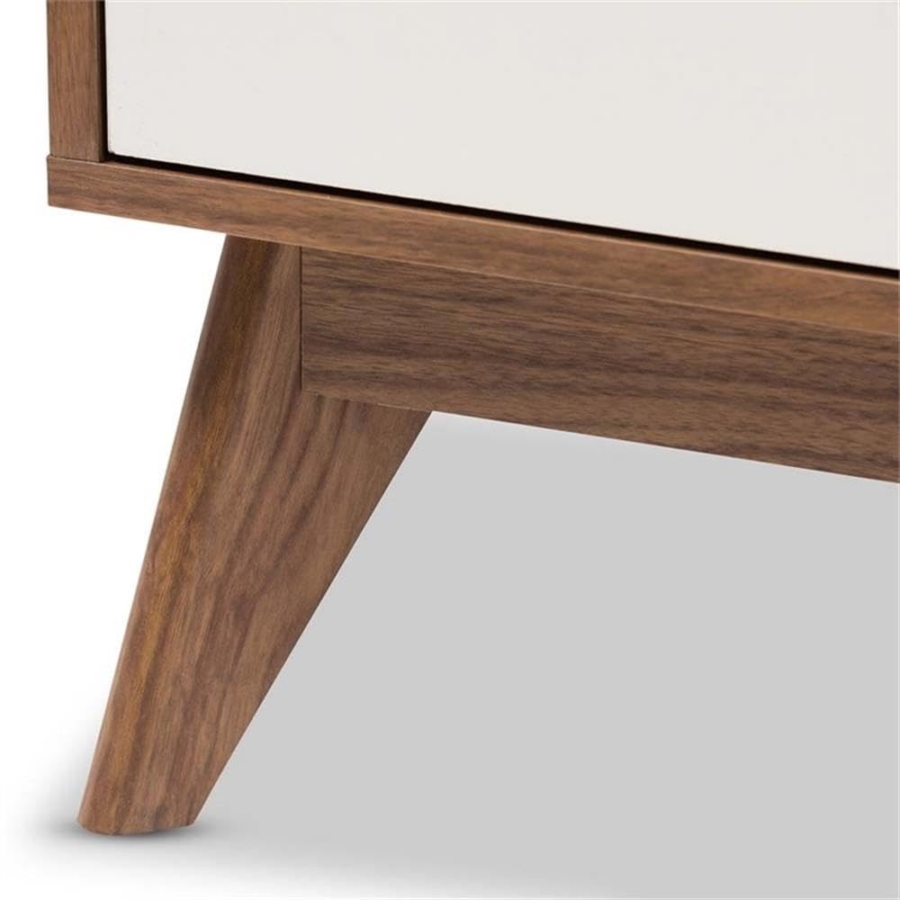 BOWERY HILL Modern 3-Drawer Nightstand - White & Walnut Finish Bedside Table for Bedroom, Living Room, or Guest Room - Compact Storage Solution with Smooth Gliding Drawers