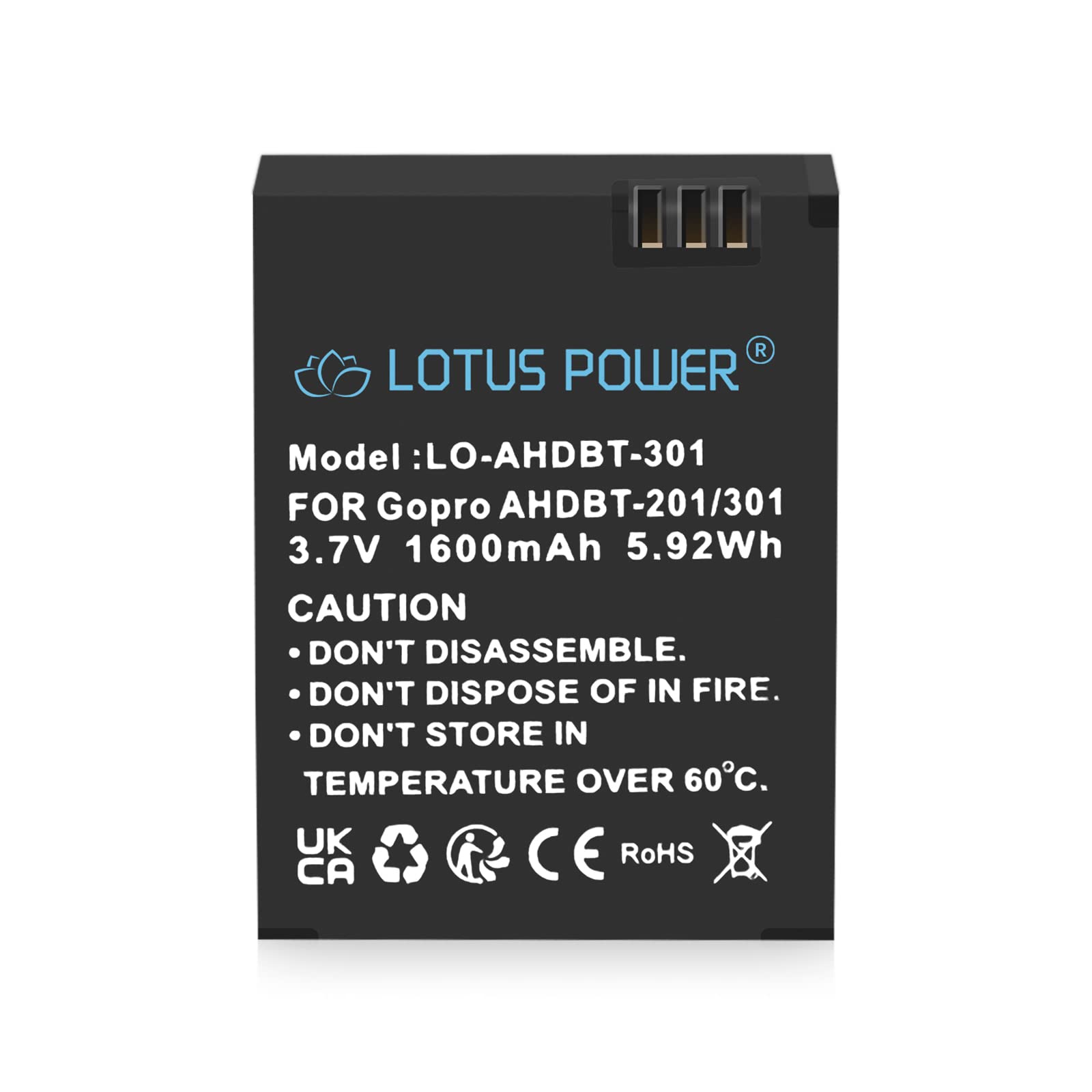 LOTUS POWER Rechargeable Batteries with Smart Charger - 2 Pack AHDBT-302 for GoPro HERO3/3+ Black/Silver/White - Perfect for Travel Vlogging, Outdoor Adventures & Action Sports