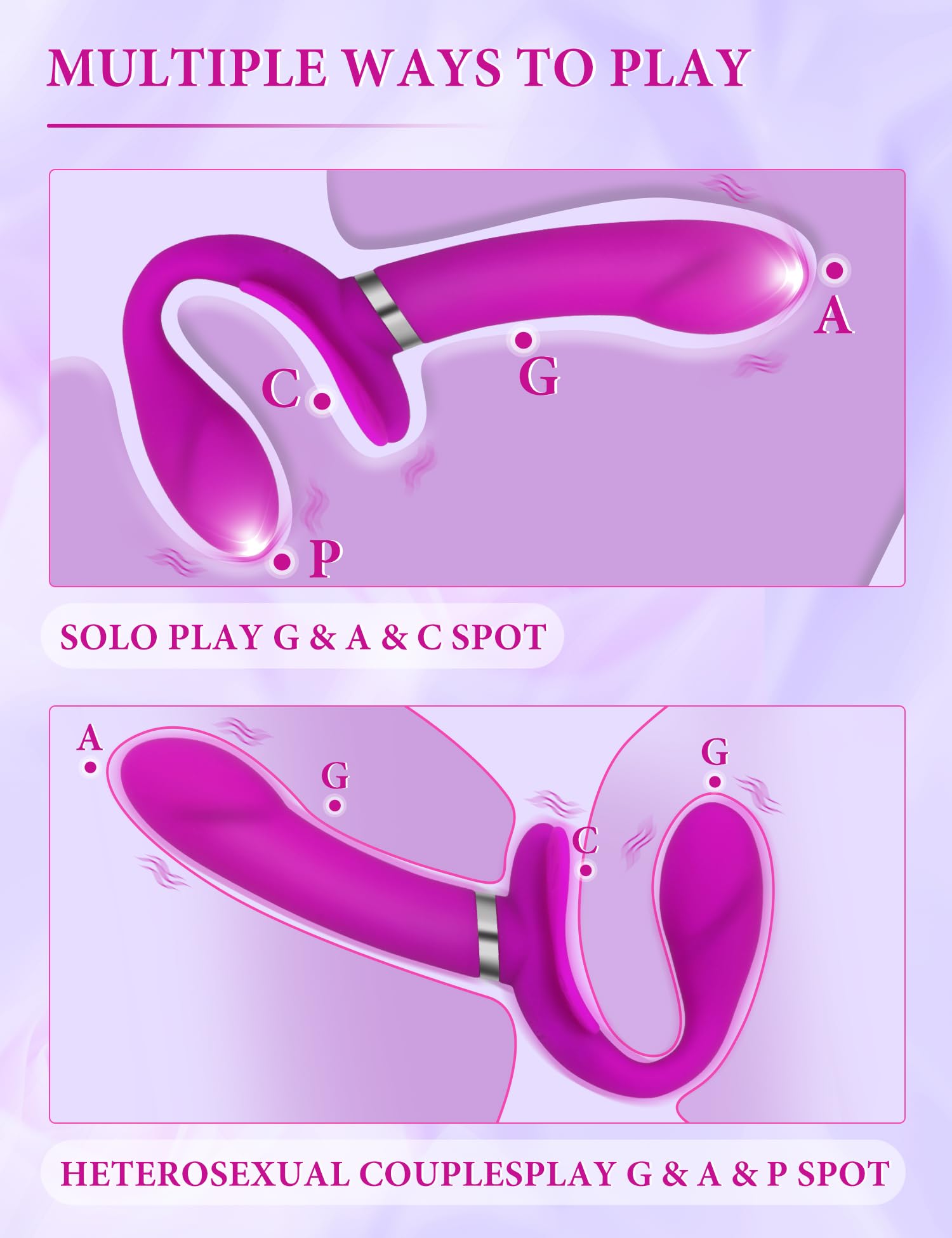 Strapless Strap-On Dildo with G-Spot Stimulation - 12 Vibration Modes Double Ended Vibrator for Women & Couples - Lesbian Sex Toy with Clitoral Stimulator for Enhanced Intimacy & Couples Play